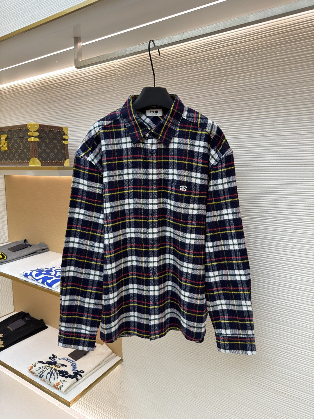 CELINE 赛琳 羊毛标识格子衬衫 外套 长袖 B0 RC07H0H06-07RU