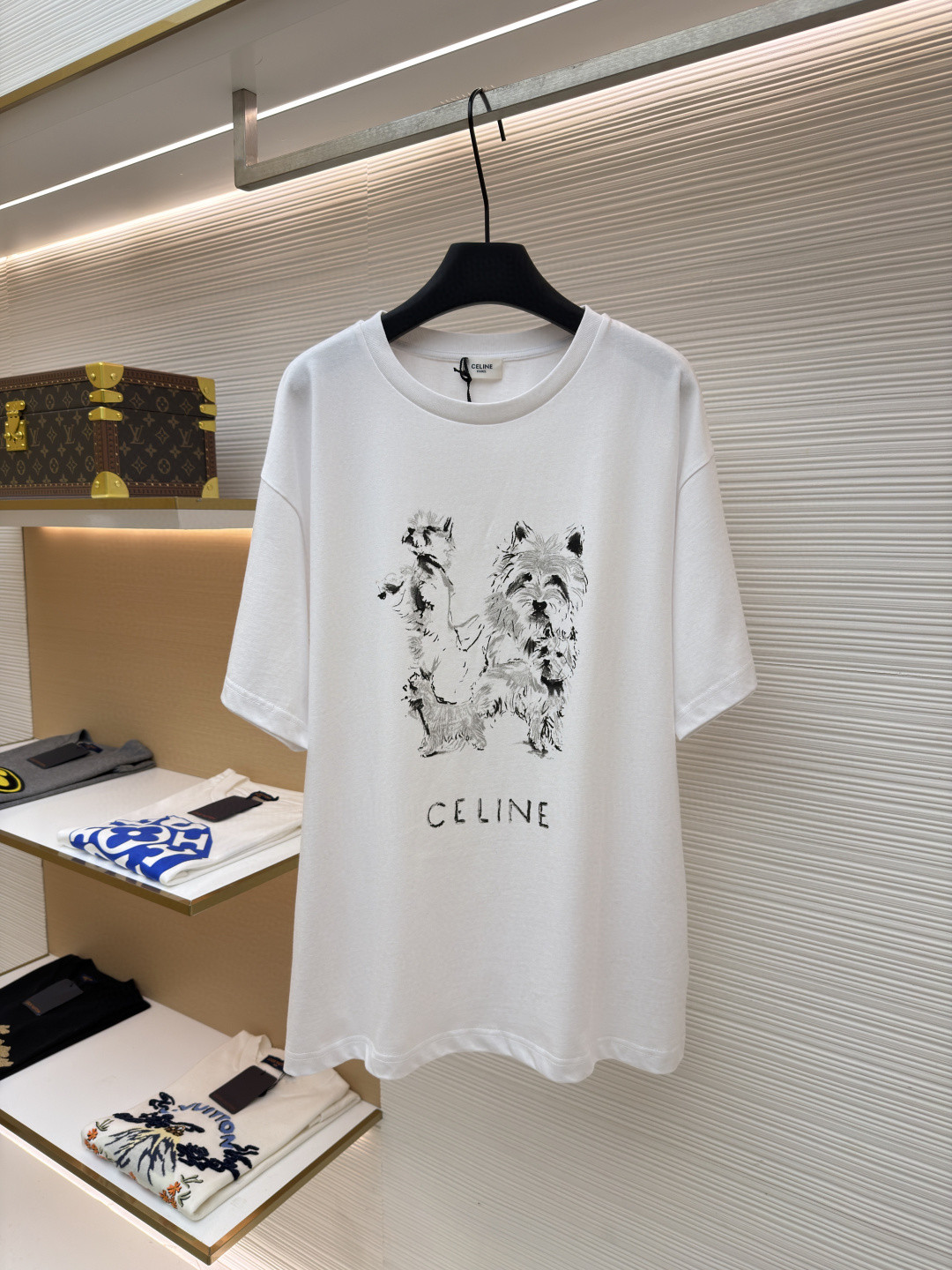 CELINE 赛琳 素描小狗 短袖 T恤 圆领 夏款 白色 A0 RX0IH1242-01GD