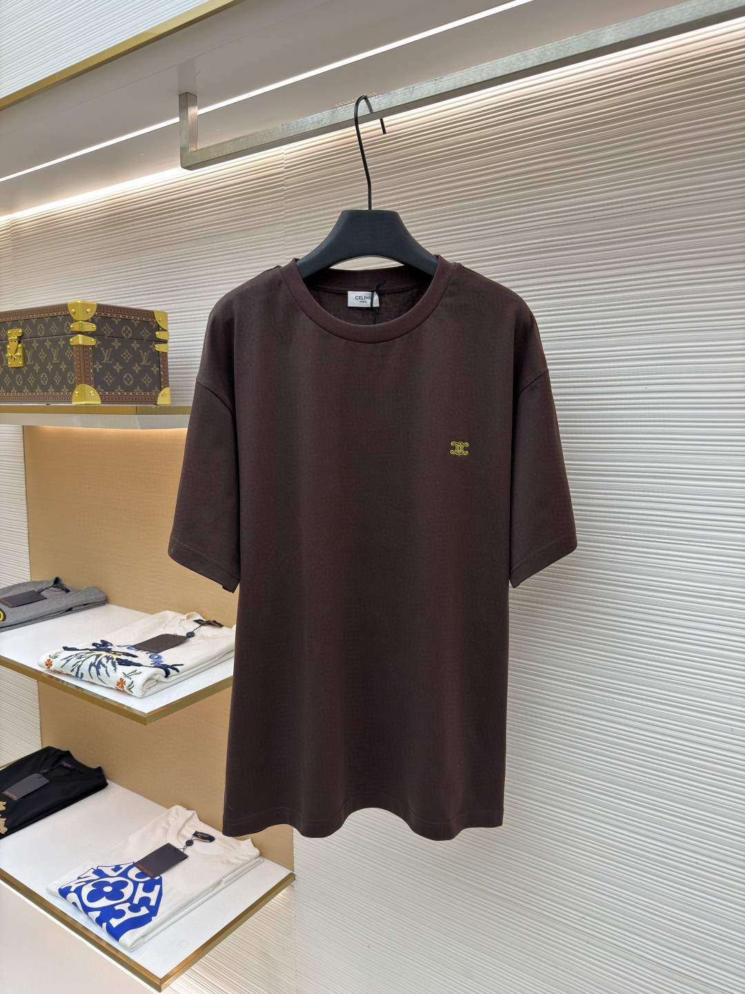 CELINE 赛琳 凯旋门刺绣标识 短袖 T恤 圆领 夏款 棕色 A0 RX0HW1243-19DY