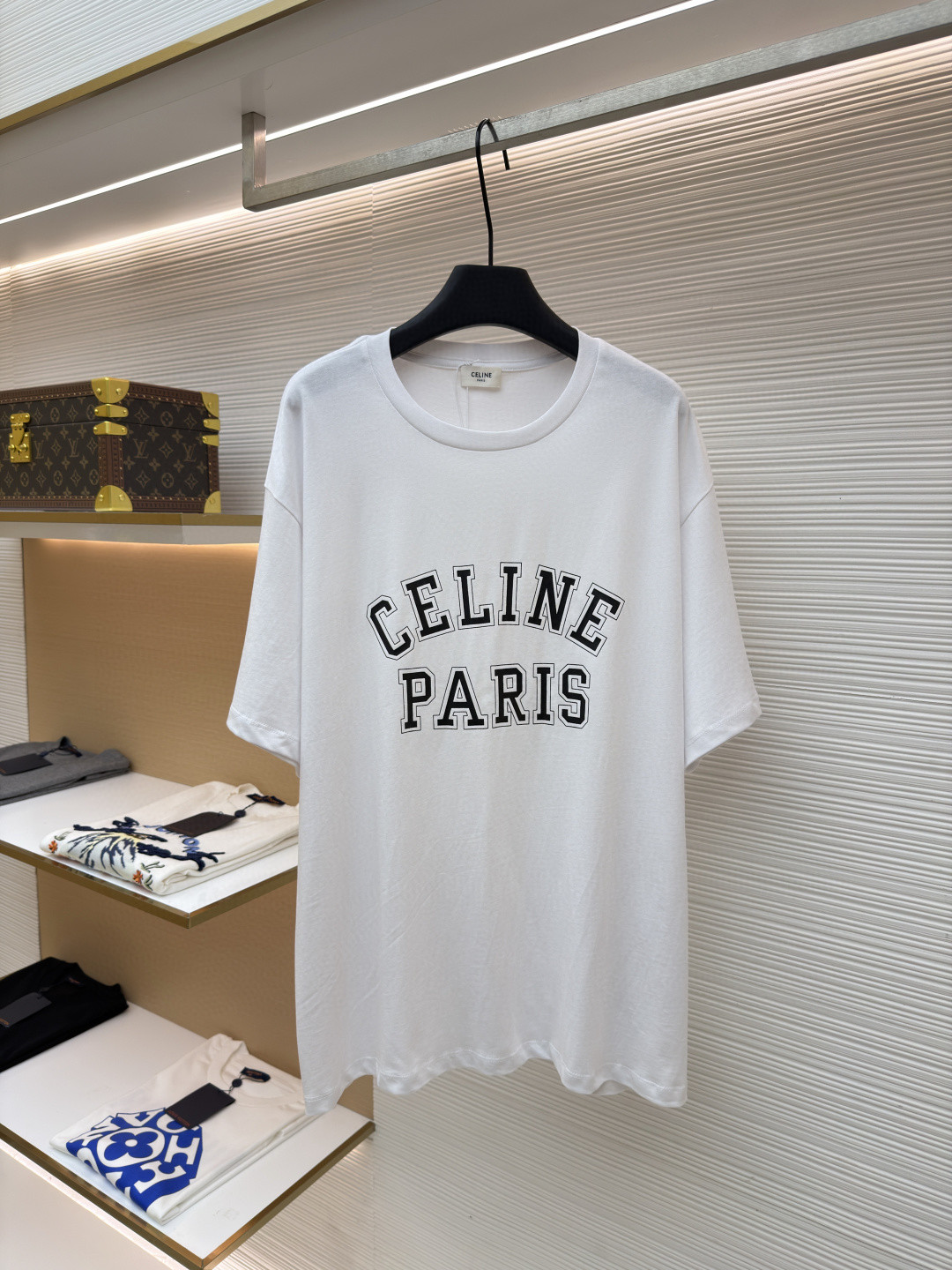 CELINE 赛琳 Paris印花 短袖 T恤 圆领 夏款 白色 蓝色 A0 RX0EF507Z-01OB