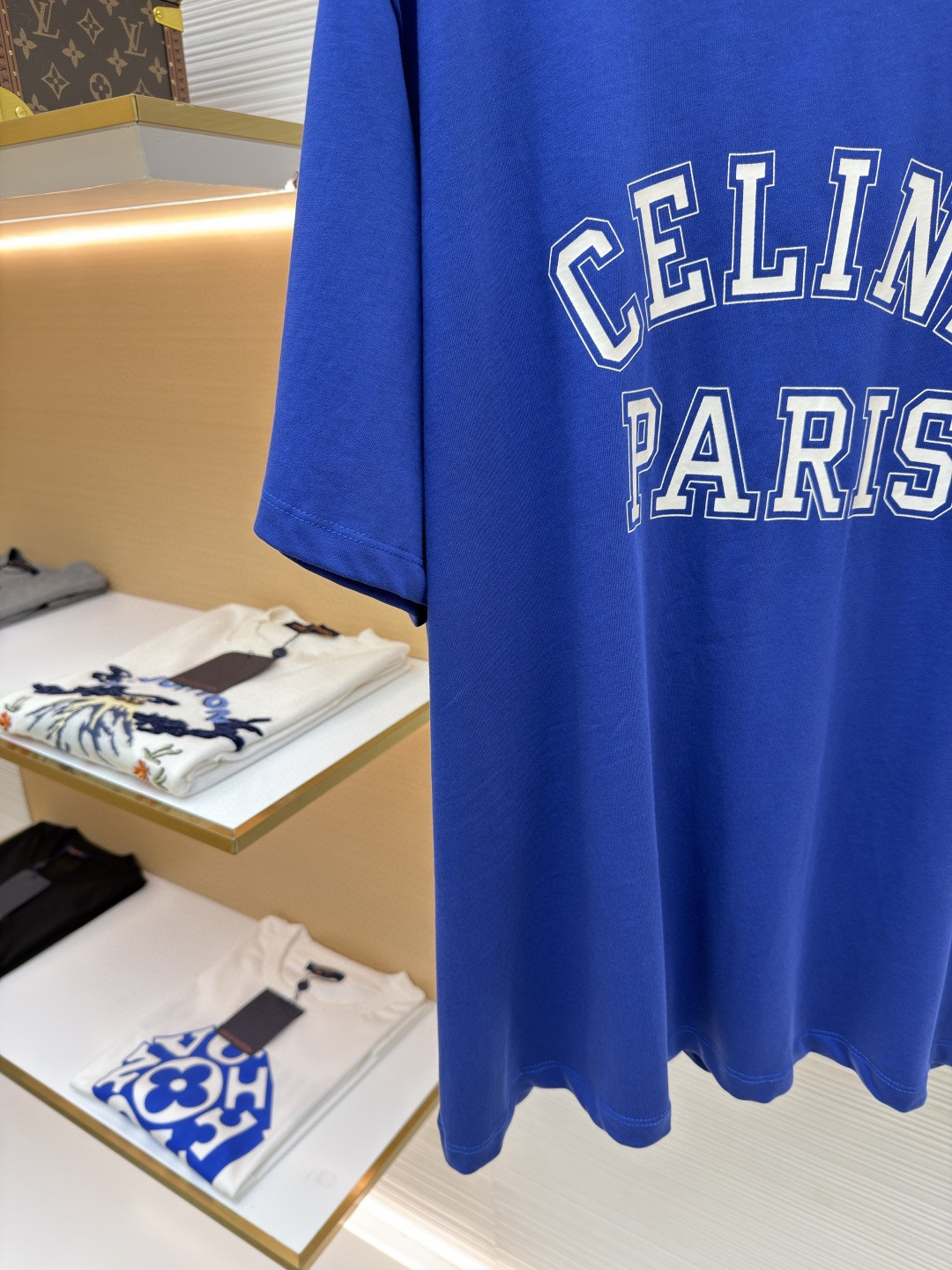 CELINE 赛琳 Paris印花 短袖 T恤 圆领 夏款 白色 蓝色 A0 RX0EF507Z-01OB