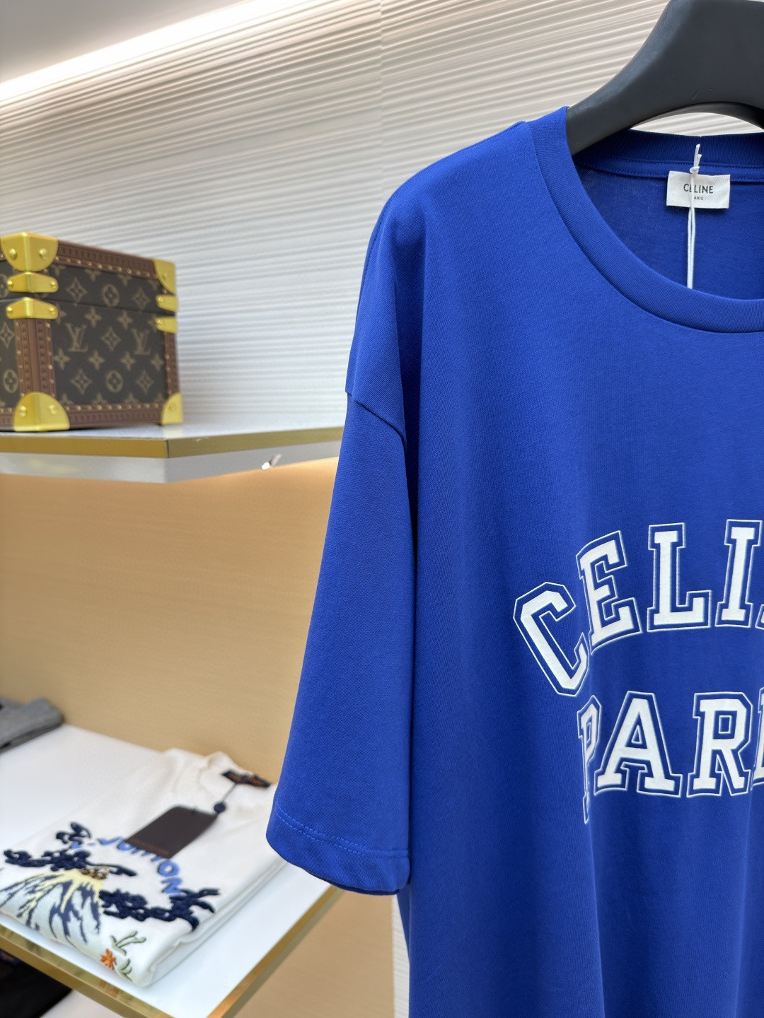 CELINE 赛琳 Paris印花 短袖 T恤 圆领 夏款 白色 蓝色 A0 RX0EF507Z-01OB