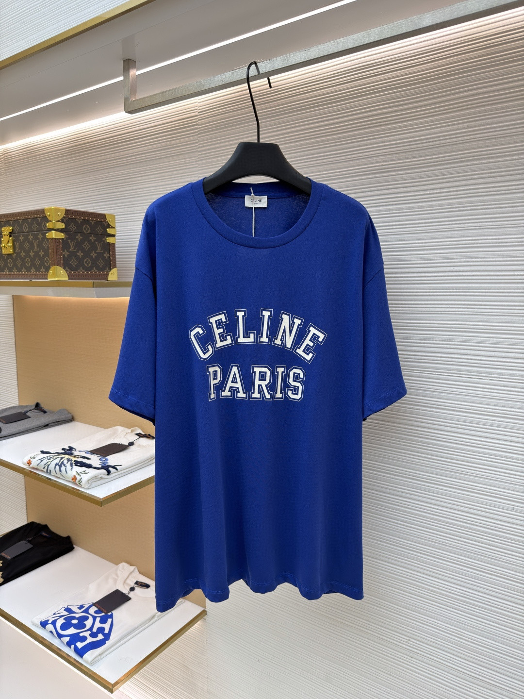 CELINE 赛琳 Paris印花 短袖 T恤 圆领 夏款 白色 蓝色 A0 RX0EF507Z-01OB