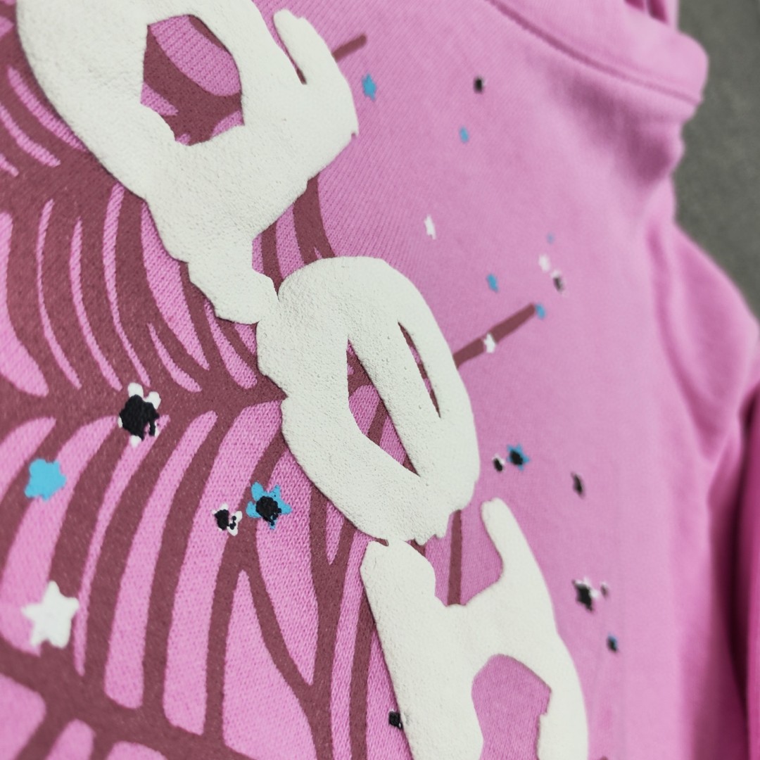 Sp5der 白色Sp5der字母 星星蜘蛛网套头连帽卫衣 外套 粉色 B0 