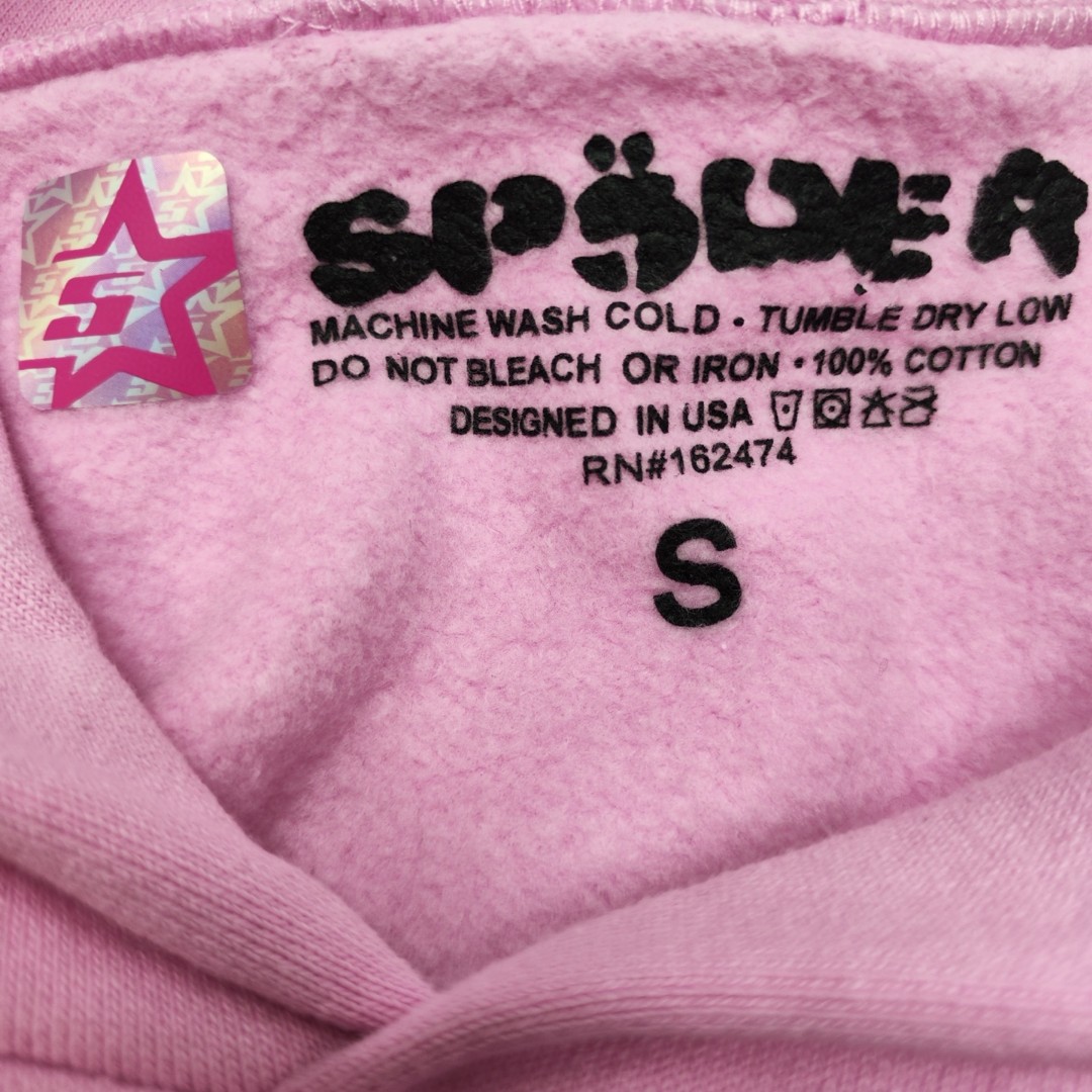 Sp5der 白色Sp5der字母 星星蜘蛛网套头连帽卫衣 外套 粉色 B0 