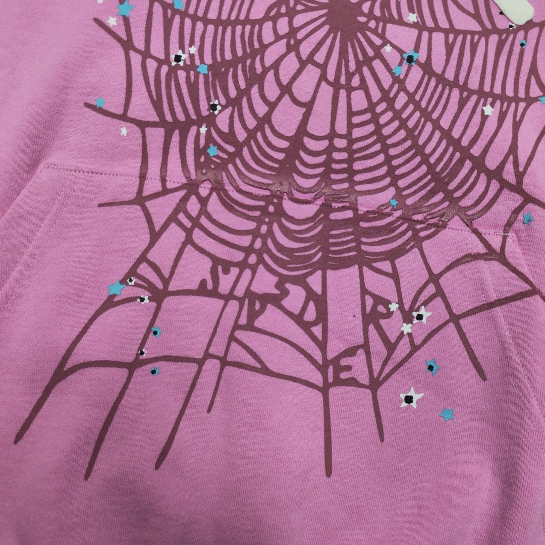 Sp5der 白色Sp5der字母 星星蜘蛛网套头连帽卫衣 外套 粉色 B0 