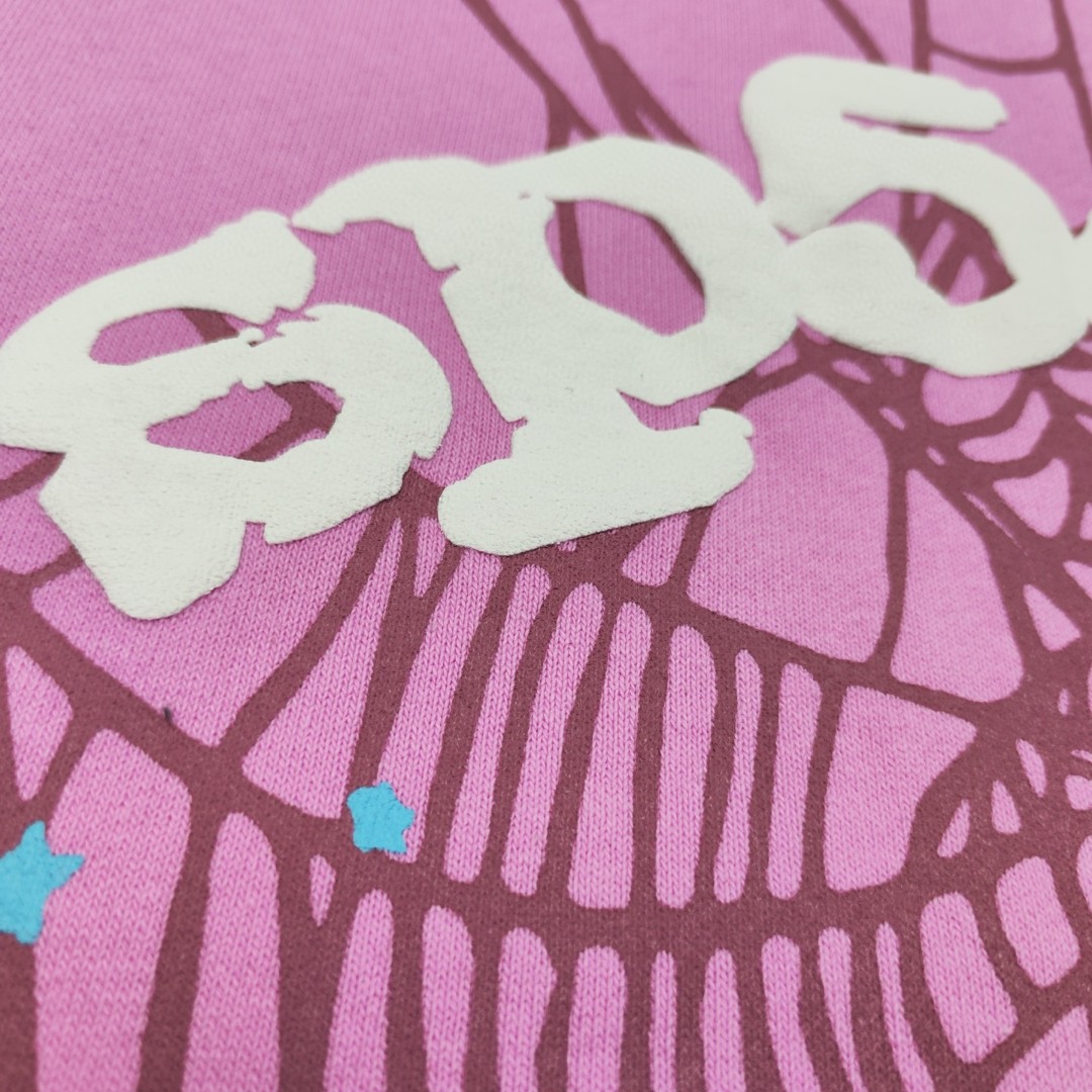 Sp5der 白色Sp5der字母 星星蜘蛛网套头连帽卫衣 外套 粉色 B0 