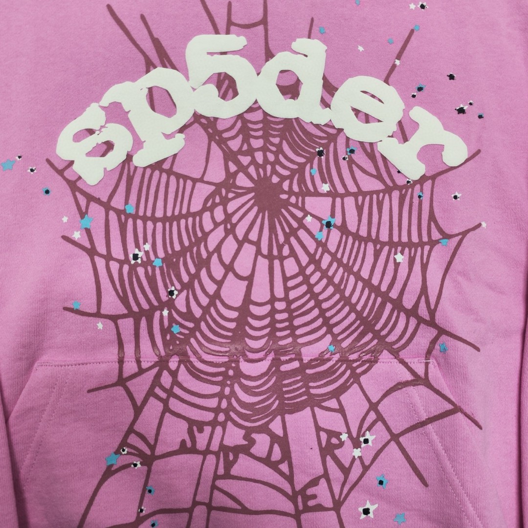 Sp5der 白色Sp5der字母 星星蜘蛛网套头连帽卫衣 外套 粉色 B0 