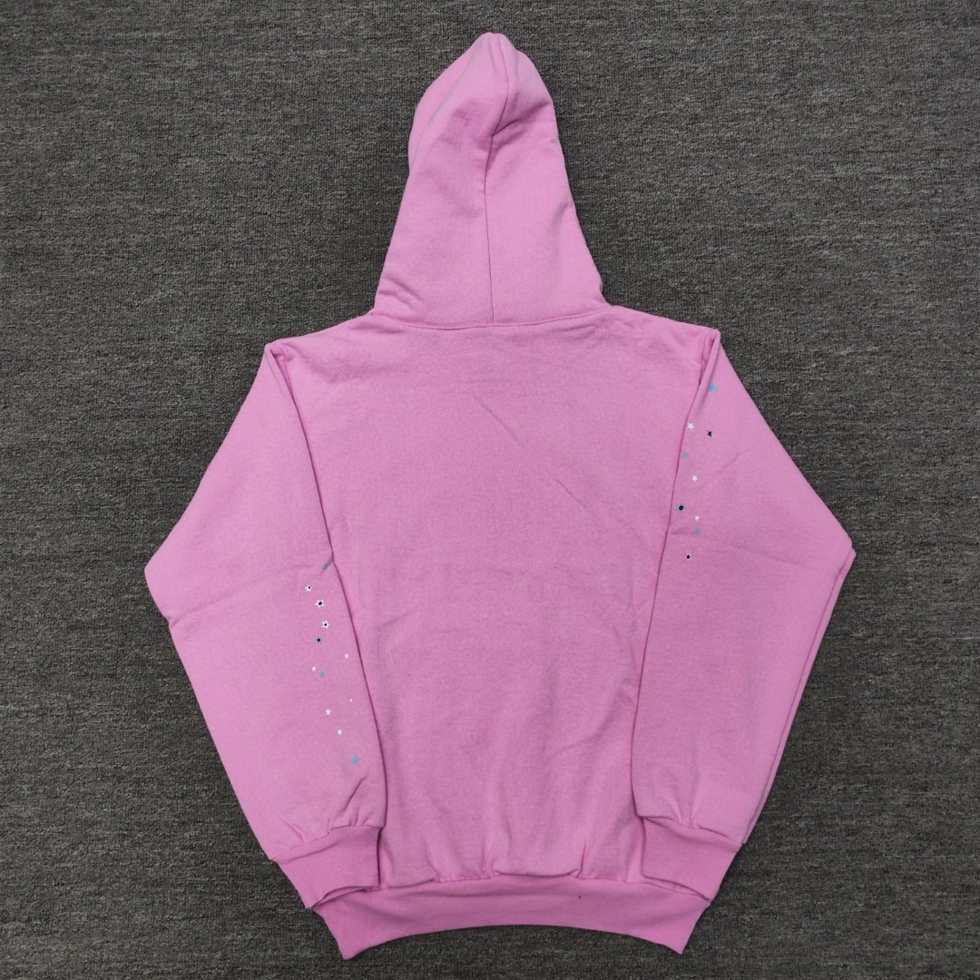 Sp5der 白色Sp5der字母 星星蜘蛛网套头连帽卫衣 外套 粉色 B0 