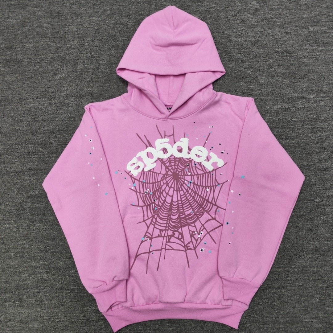 Sp5der 白色Sp5der字母 星星蜘蛛网套头连帽卫衣 外套 粉色 B0 