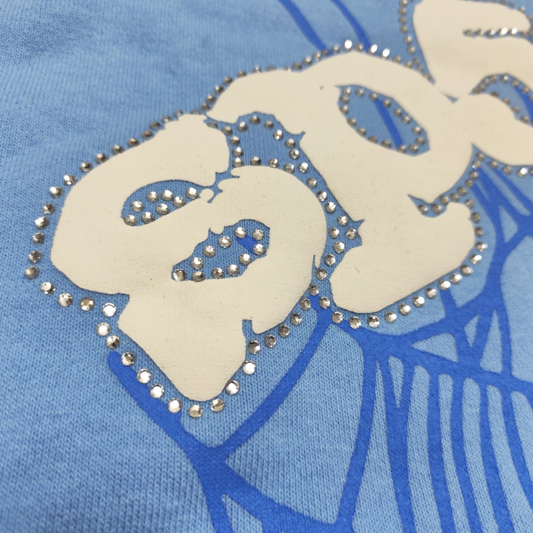 Sp5der 白色Sp5der字母 蜘蛛网套头连帽卫衣 外套 浅蓝色 B0 