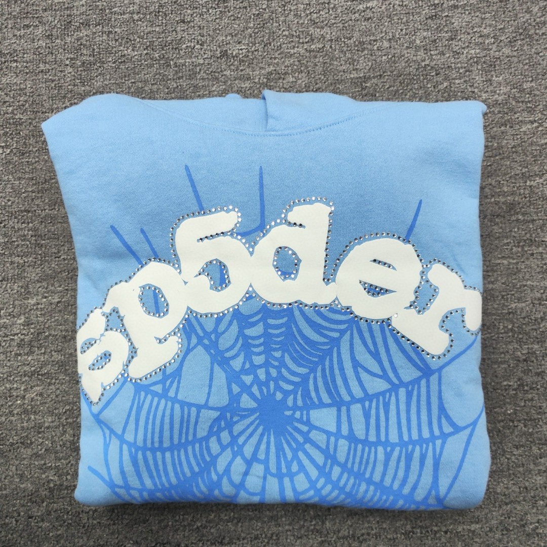 Sp5der 白色Sp5der字母 蜘蛛网套头连帽卫衣 外套 浅蓝色 B0 