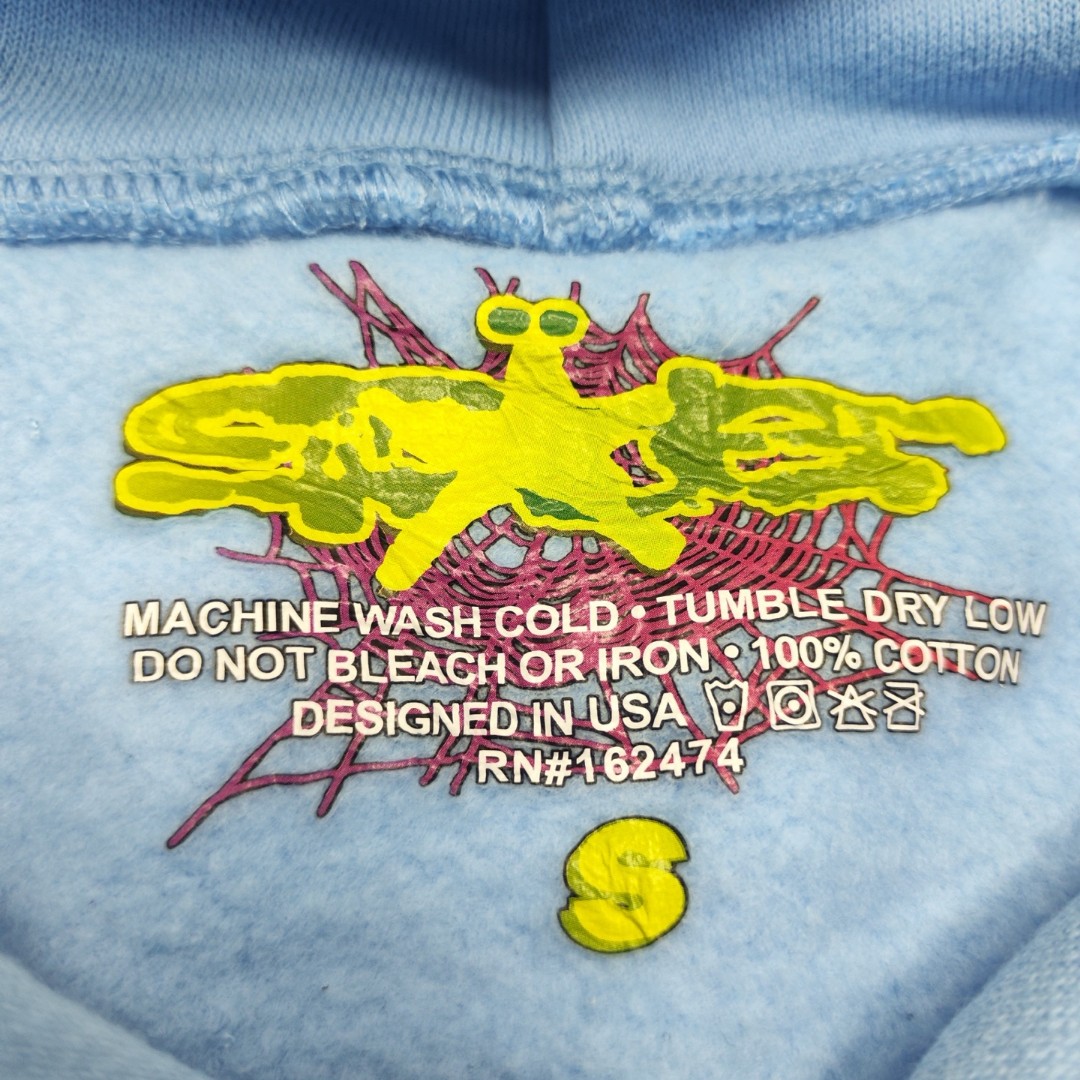 Sp5der 白色Sp5der字母 蜘蛛网套头连帽卫衣 外套 浅蓝色 B0 