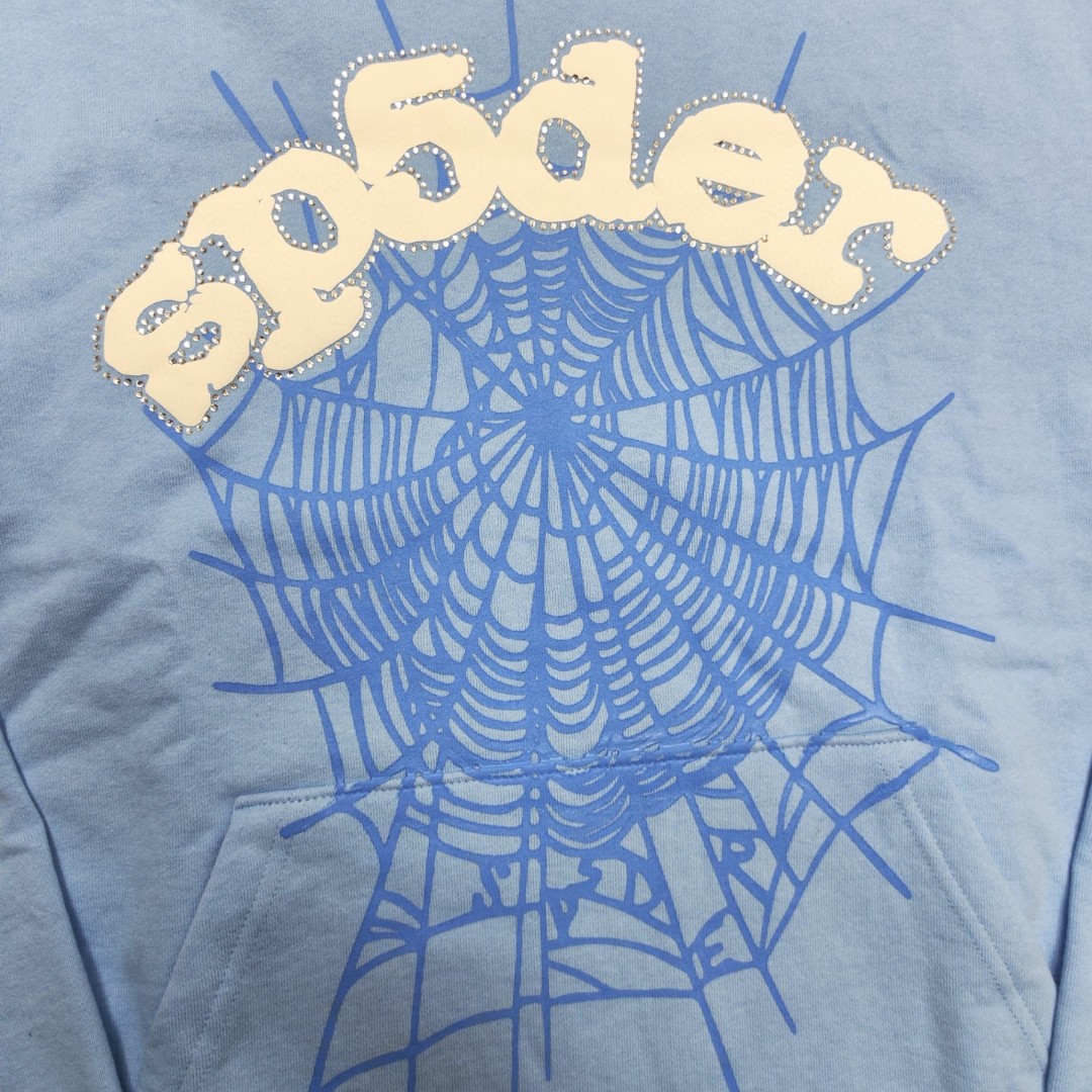 Sp5der 白色Sp5der字母 蜘蛛网套头连帽卫衣 外套 浅蓝色 B0 