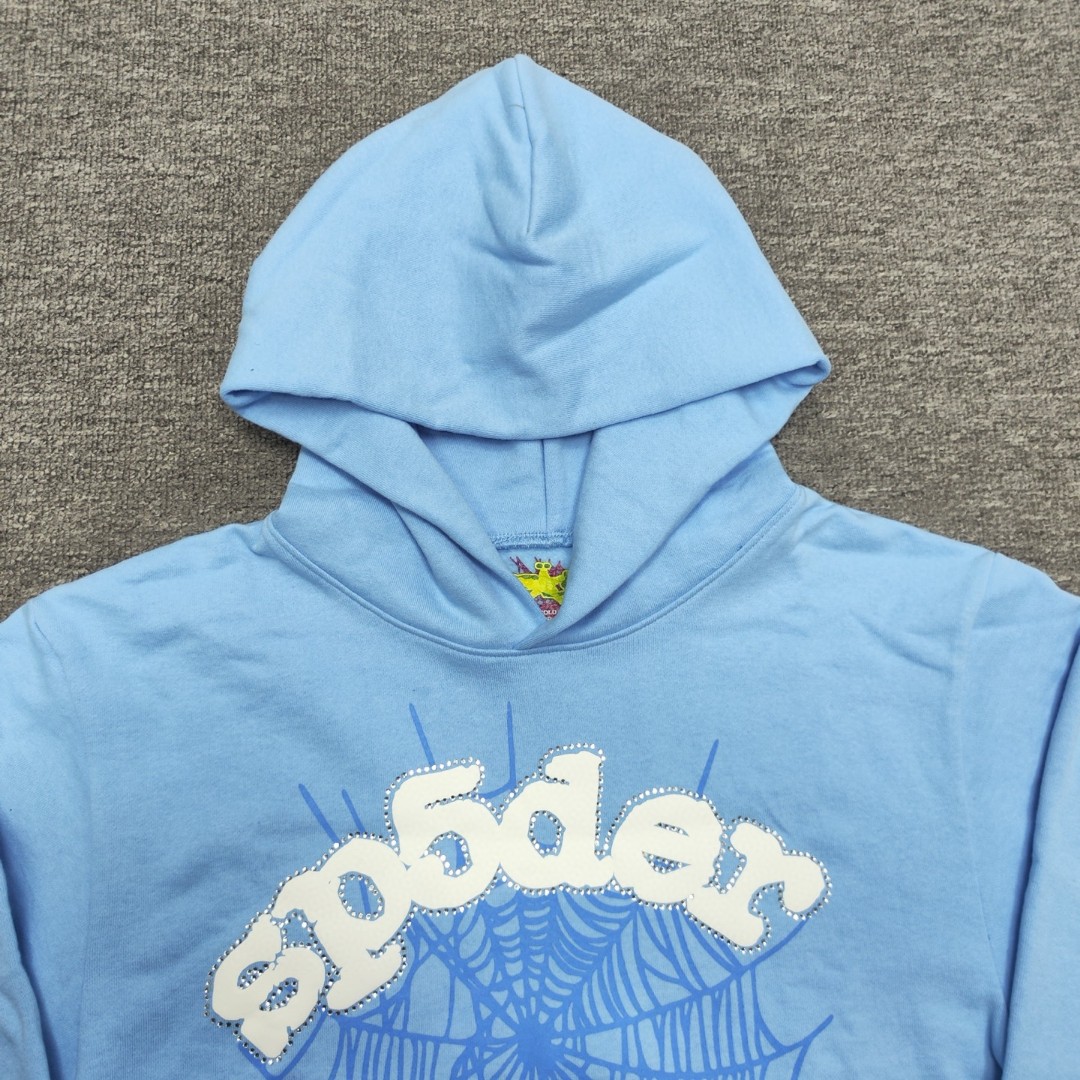 Sp5der 白色Sp5der字母 蜘蛛网套头连帽卫衣 外套 浅蓝色 B0 