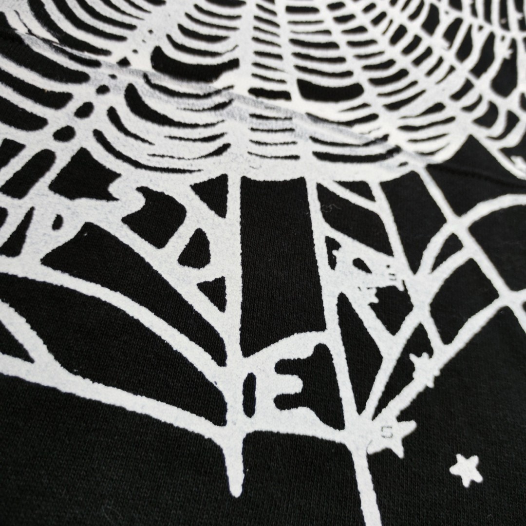 Sp5der 白色Sp5der字母 星星蜘蛛网套头连帽卫衣 外套 黑色 B0 