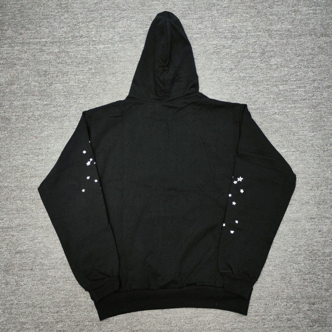 Sp5der 白色Sp5der字母 星星蜘蛛网套头连帽卫衣 外套 黑色 B0 