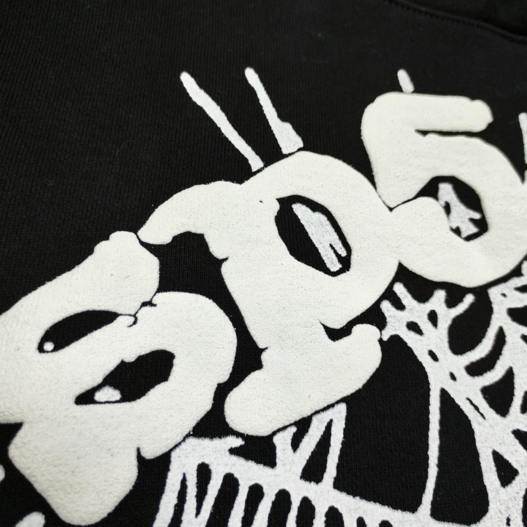 Sp5der 白色Sp5der字母 星星蜘蛛网套头连帽卫衣 外套 黑色 B0 