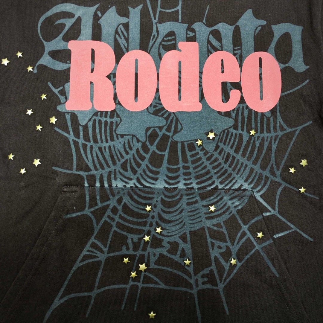 Sp5der 红色Rodeo字母 星星蜘蛛网套头连帽卫衣 外套 棕色 B0 