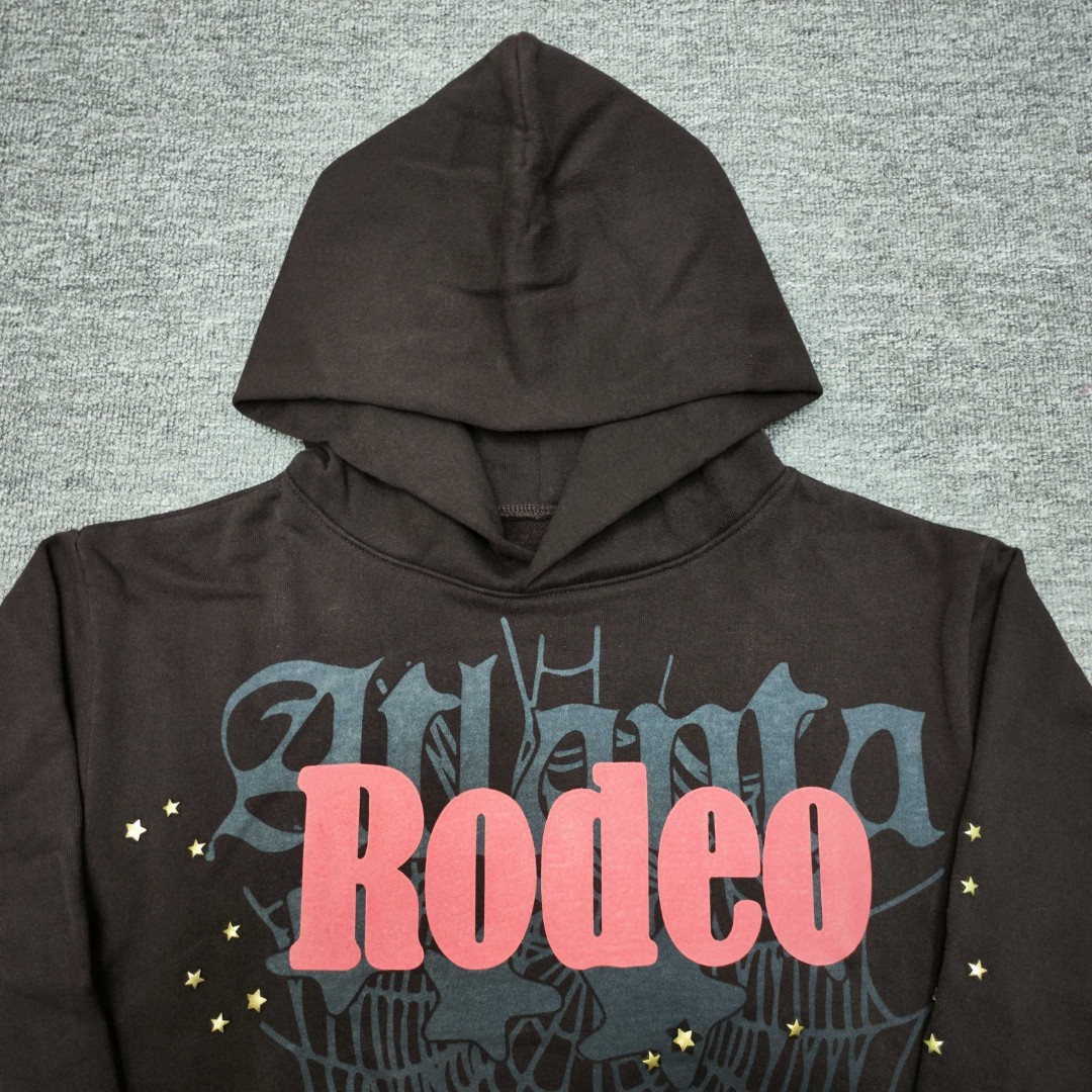 Sp5der 红色Rodeo字母 星星蜘蛛网套头连帽卫衣 外套 棕色 B0 
