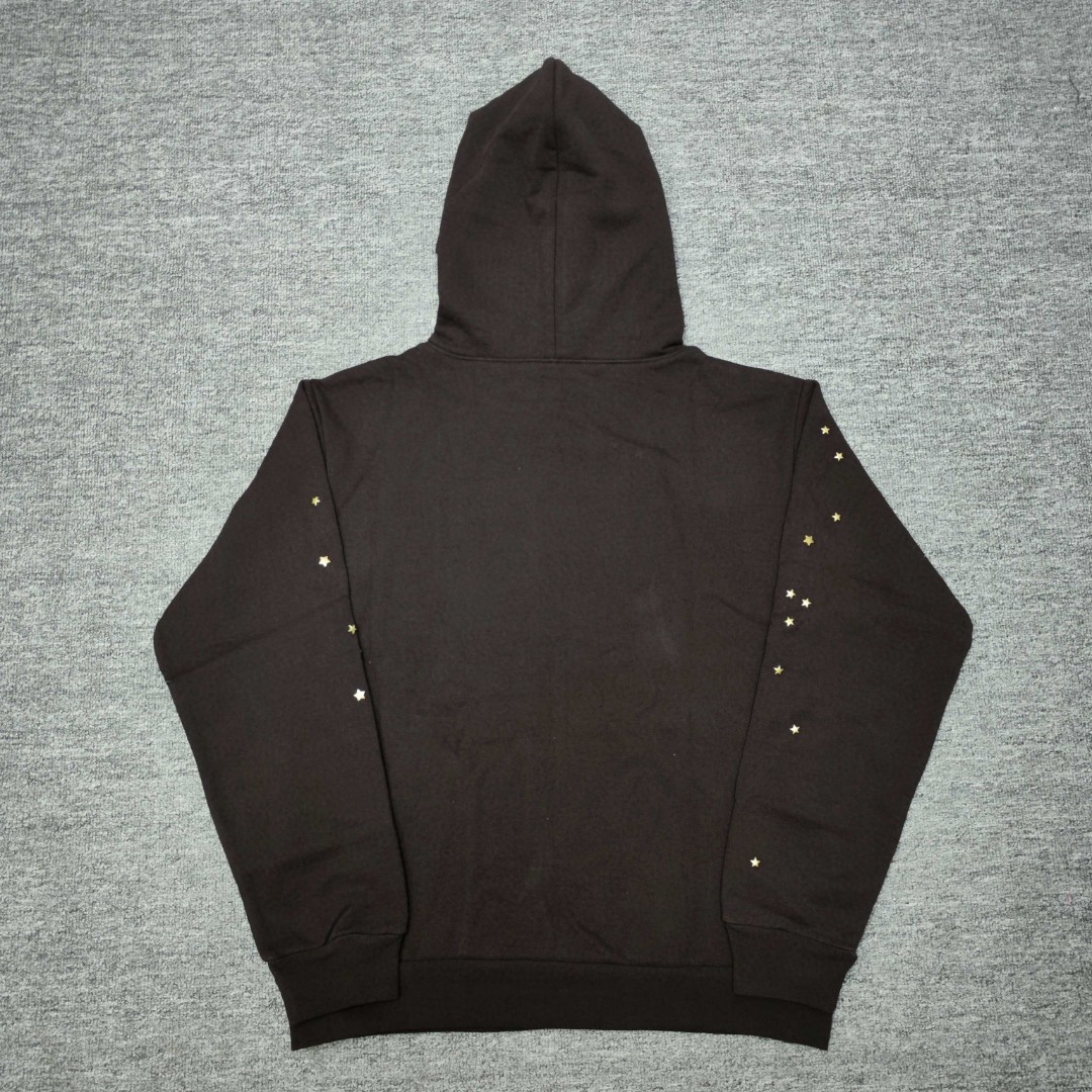 Sp5der 红色Rodeo字母 星星蜘蛛网套头连帽卫衣 外套 棕色 B0 