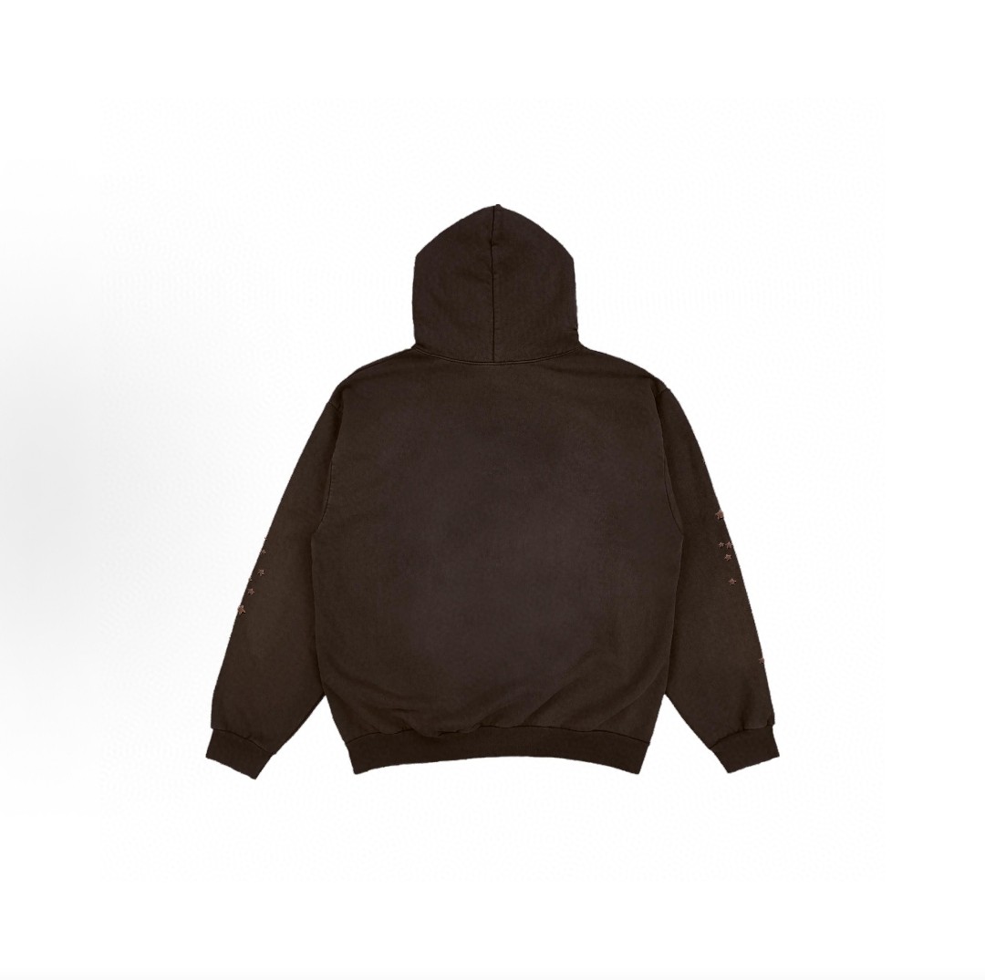 Sp5der 红色Rodeo字母 星星蜘蛛网套头连帽卫衣 外套 棕色 B0 