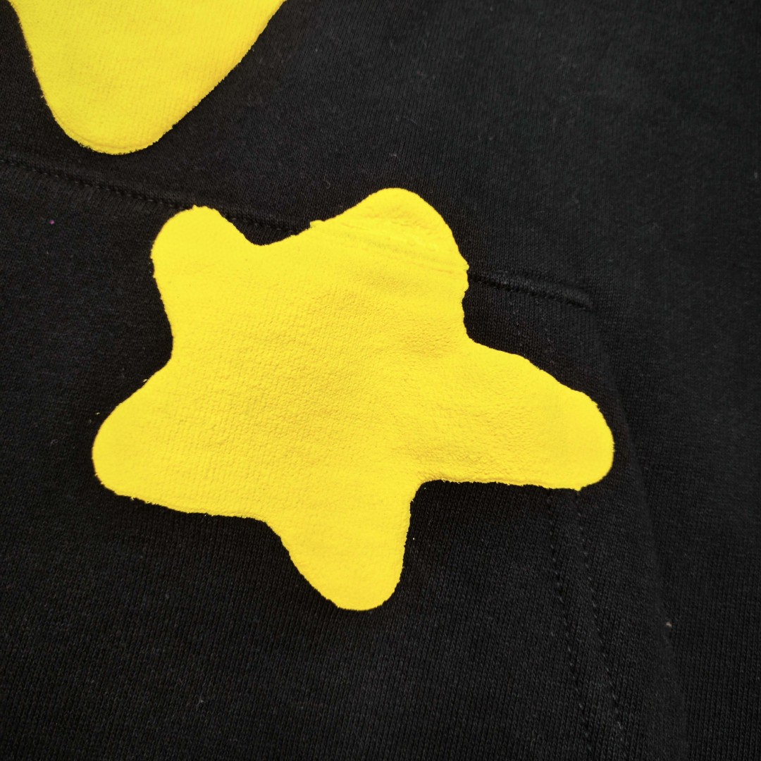 Sp5der 黄色Sp5der字母 星星印花套头连帽卫衣 外套 黑色 B0 