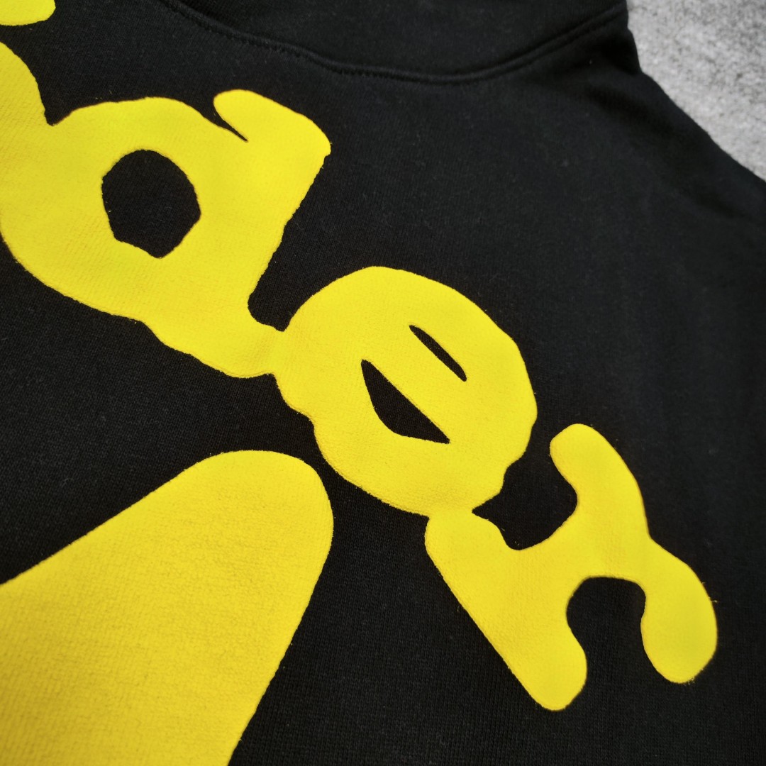 Sp5der 黄色Sp5der字母 星星印花套头连帽卫衣 外套 黑色 B0 