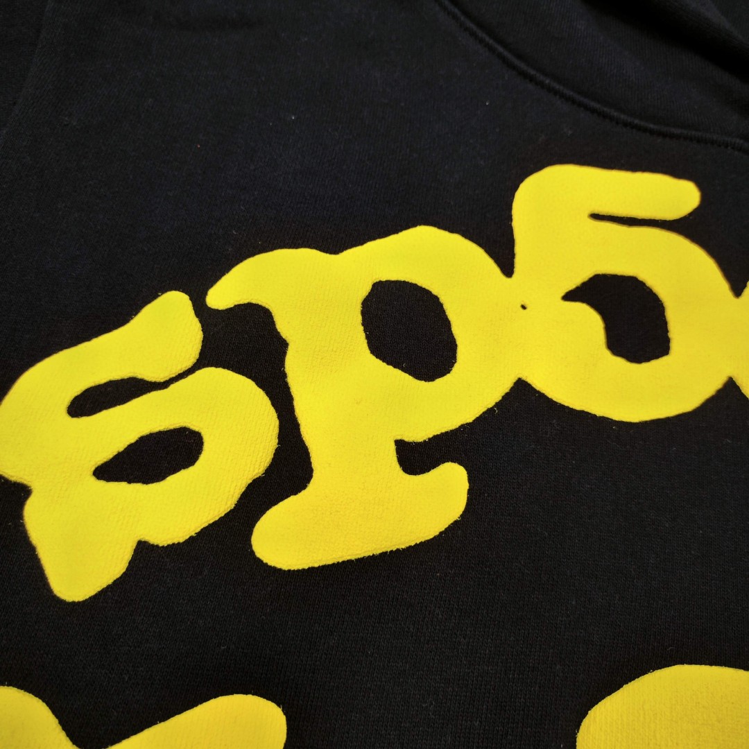 Sp5der 黄色Sp5der字母 星星印花套头连帽卫衣 外套 黑色 B0 