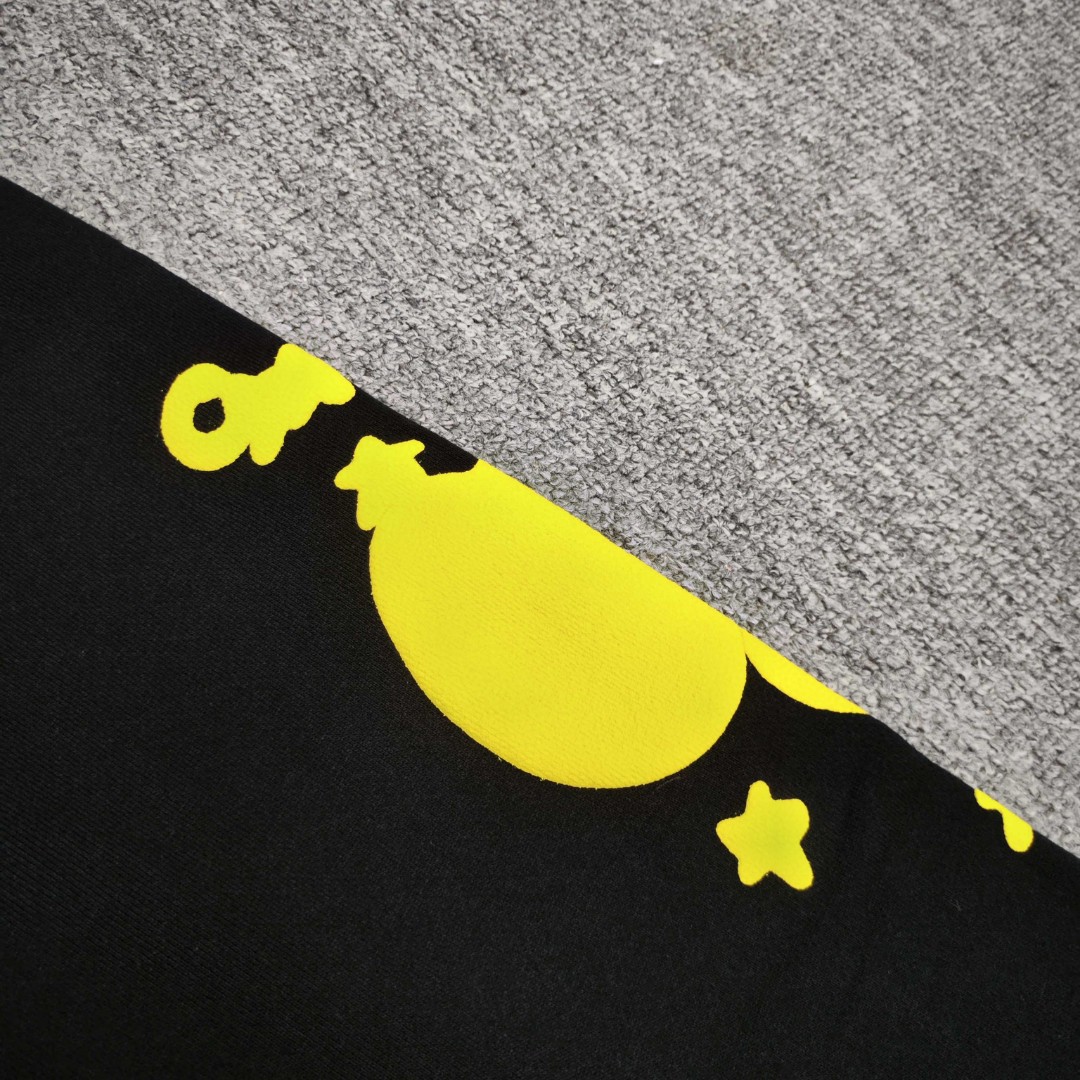 Sp5der 黄色Sp5der字母 星星印花套头连帽卫衣 外套 黑色 B0 