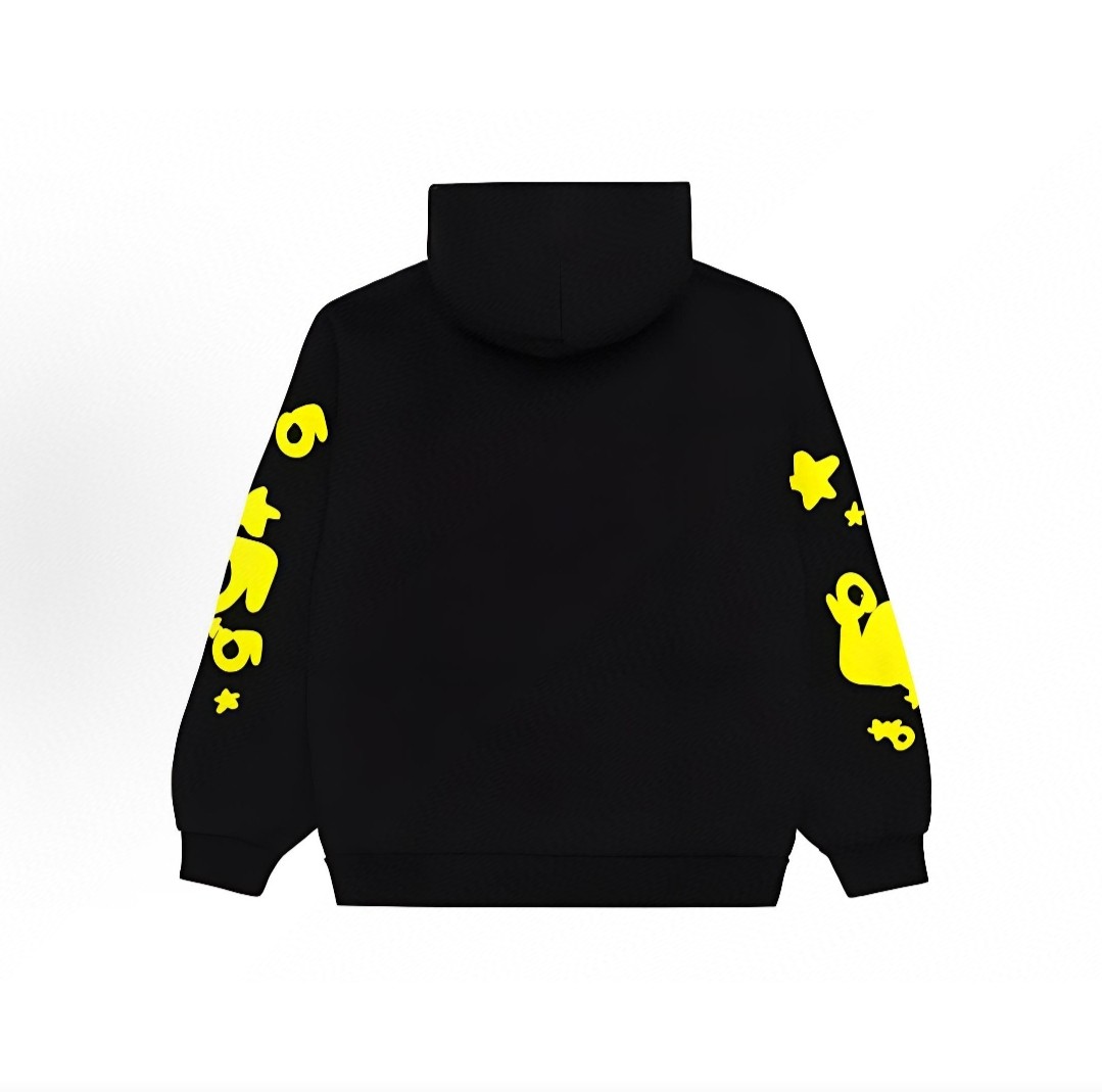 Sp5der 黄色Sp5der字母 星星印花套头连帽卫衣 外套 黑色 B0 