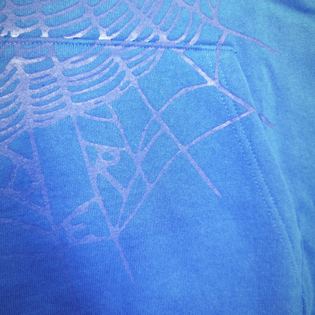 Sp5der 白色Sp5der字母 蜘蛛网套头连帽卫衣 外套 蓝色 B0 