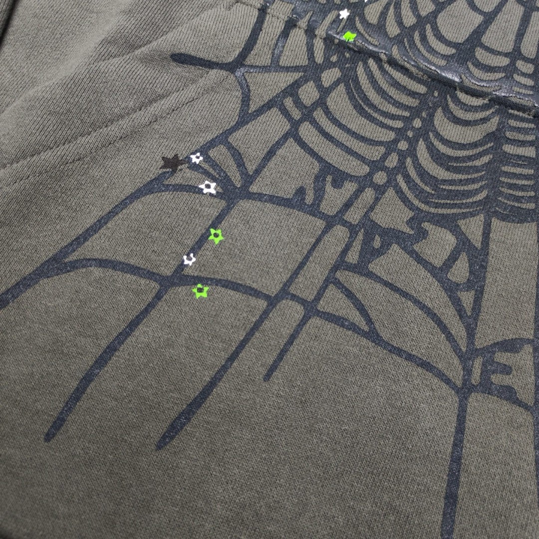 Sp5der绿色Sp5der字母 星星蜘蛛网套头连帽卫衣 外套 深灰色 B0 