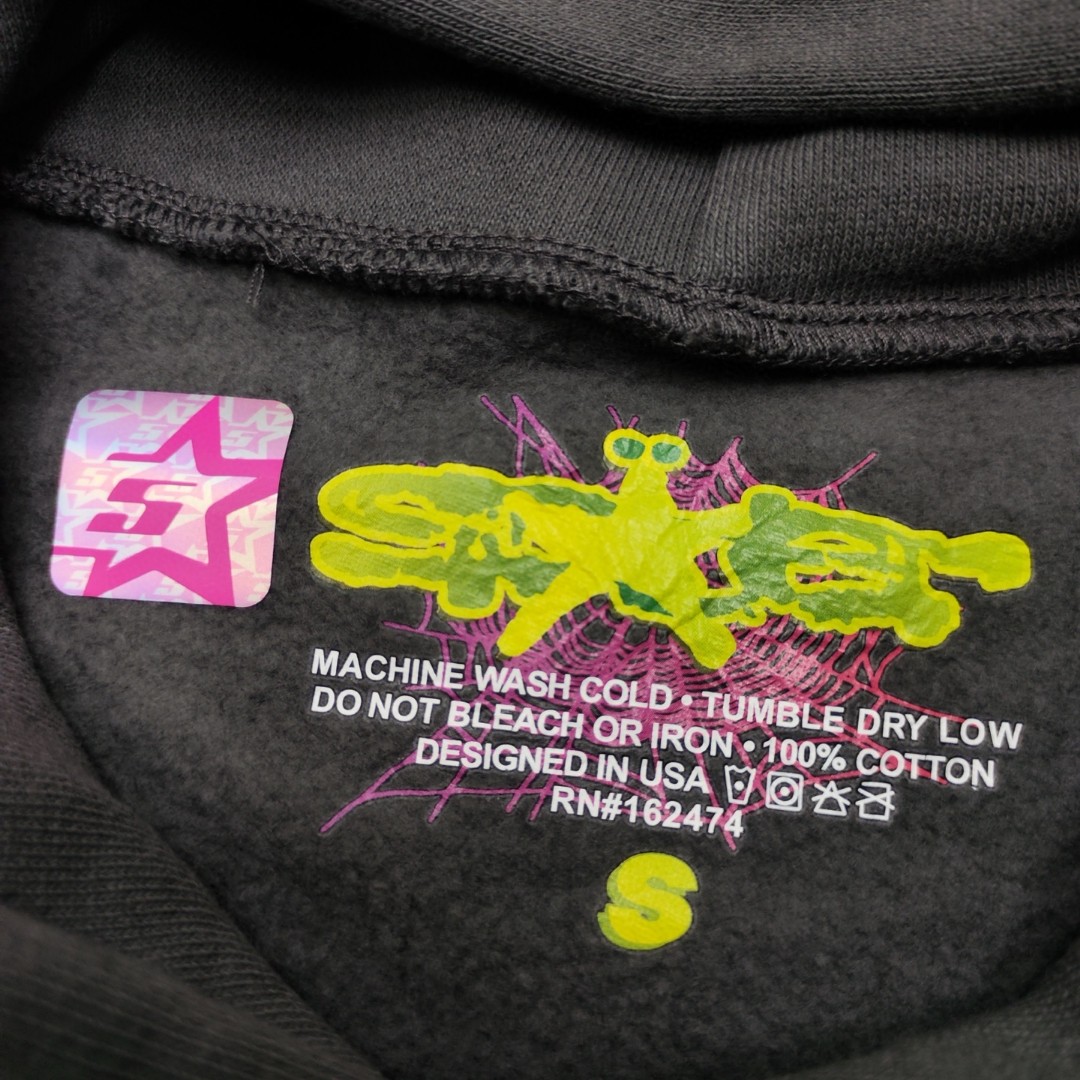 Sp5der绿色Sp5der字母 星星蜘蛛网套头连帽卫衣 外套 深灰色 B0 