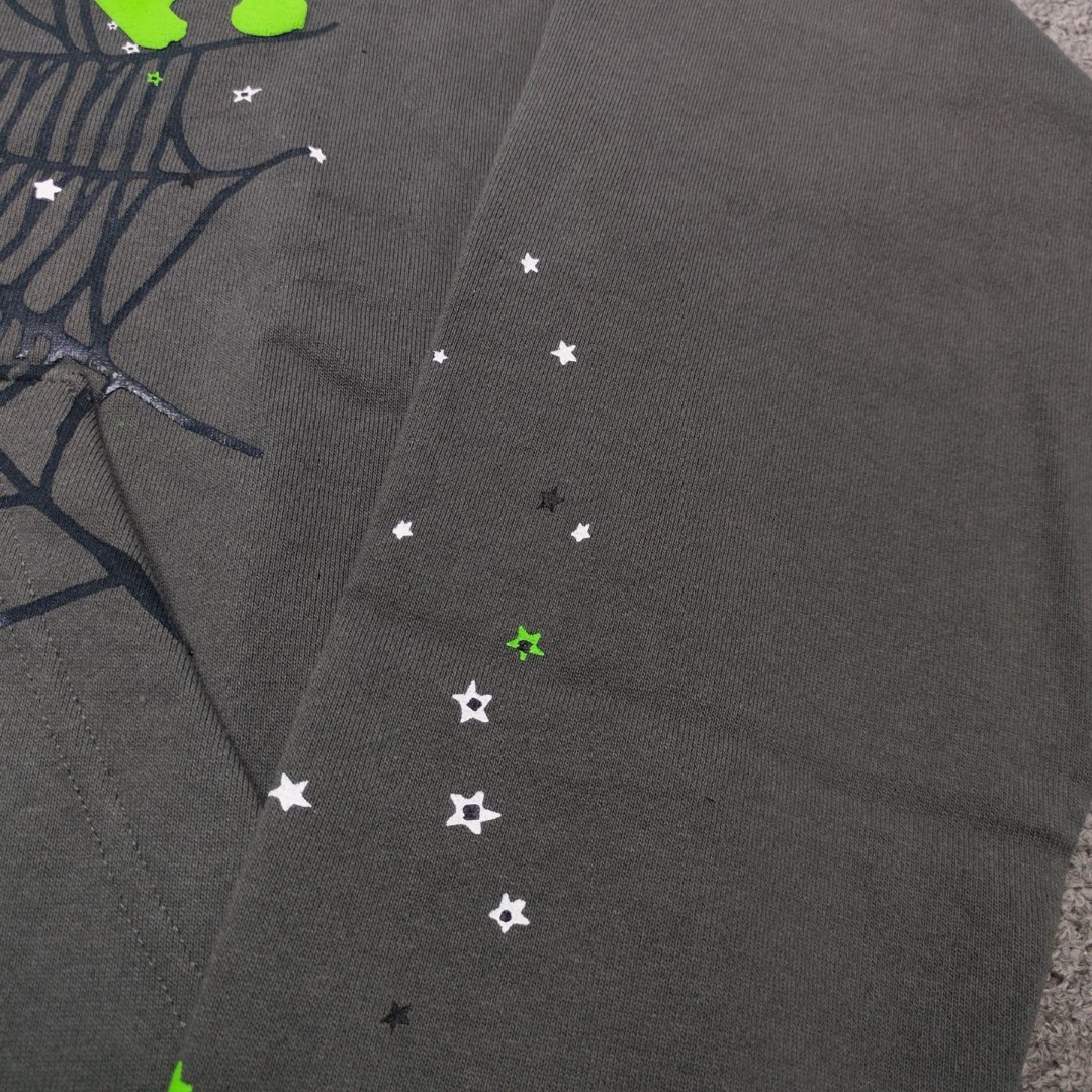 Sp5der绿色Sp5der字母 星星蜘蛛网套头连帽卫衣 外套 深灰色 B0 