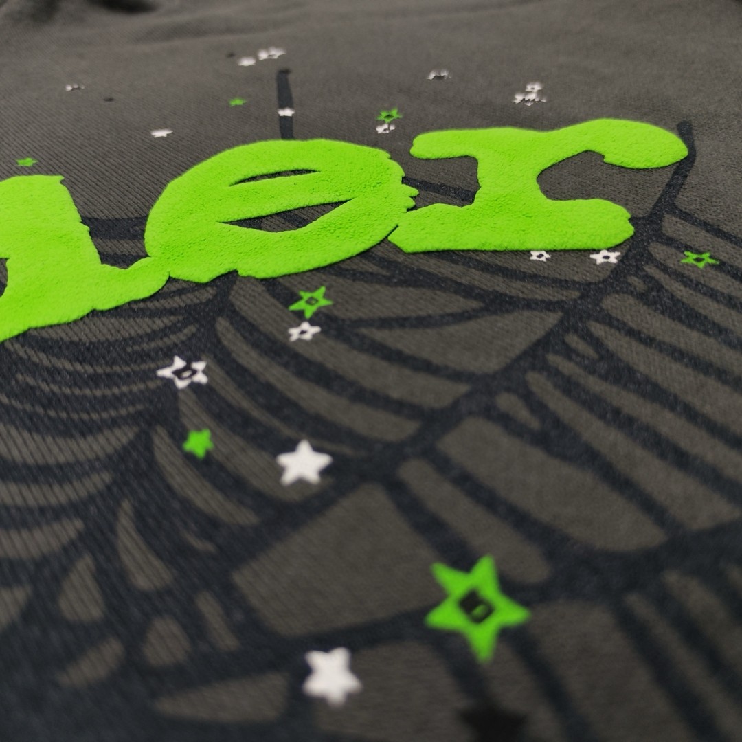 Sp5der绿色Sp5der字母 星星蜘蛛网套头连帽卫衣 外套 深灰色 B0 