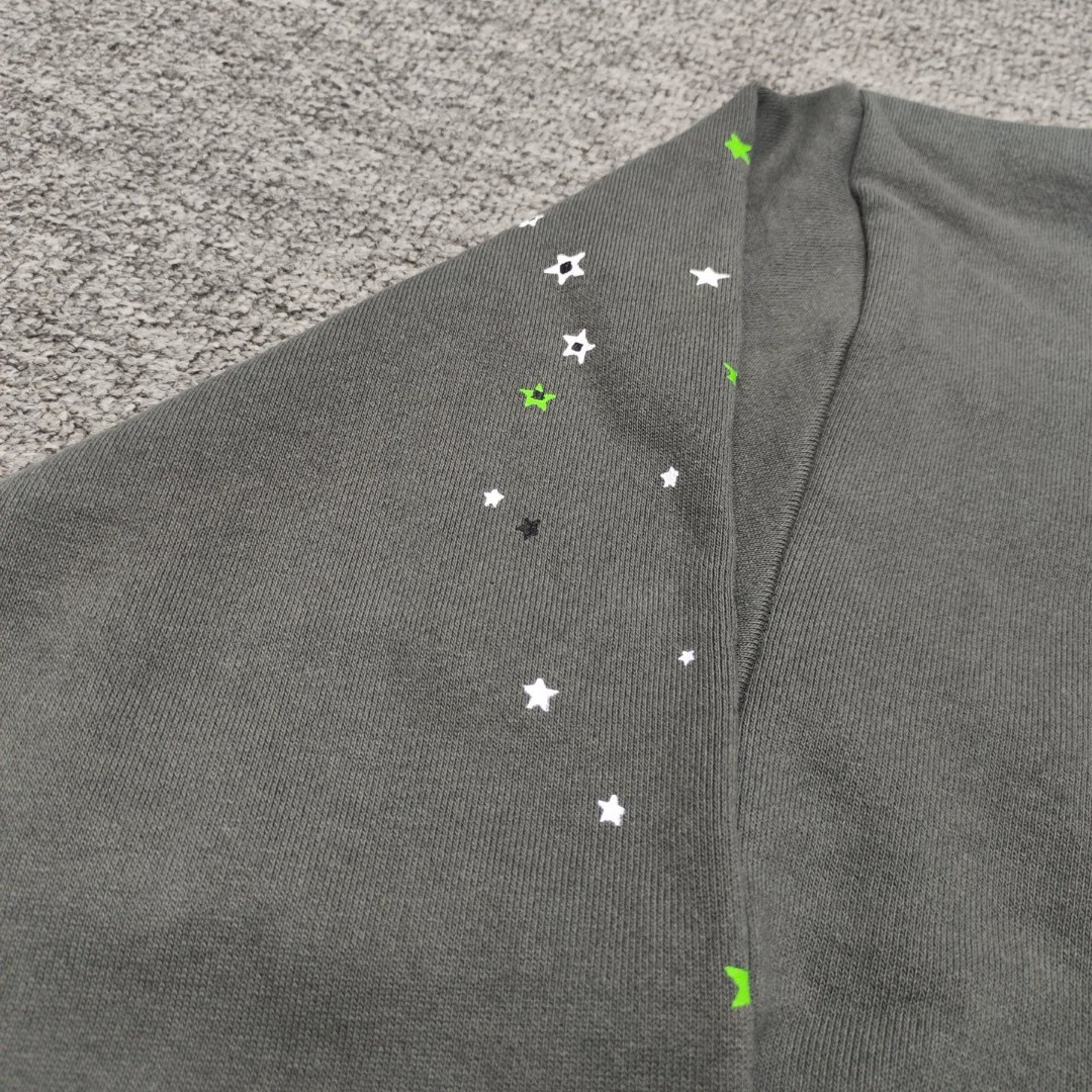 Sp5der绿色Sp5der字母 星星蜘蛛网套头连帽卫衣 外套 深灰色 B0 