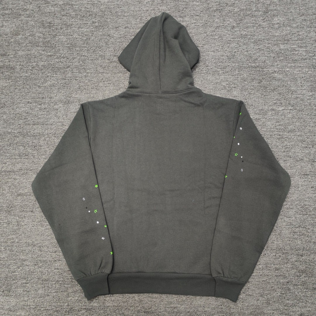 Sp5der绿色Sp5der字母 星星蜘蛛网套头连帽卫衣 外套 深灰色 B0 