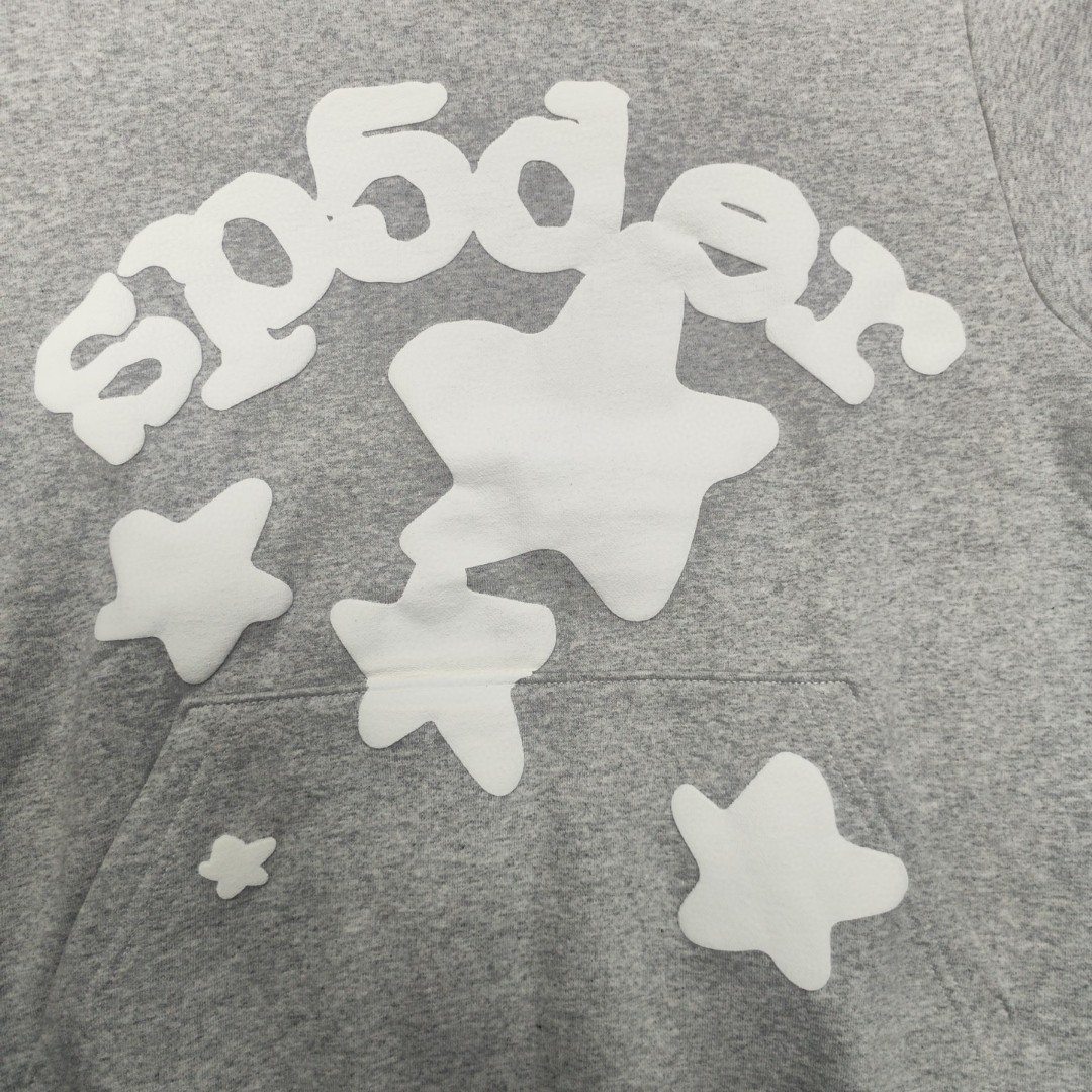 Sp5der 白色Sp5der字母 星星印花套头连帽卫衣 外套 灰色 B0 