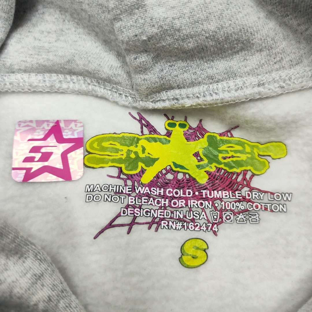 Sp5der 白色Sp5der字母 星星印花套头连帽卫衣 外套 灰色 B0 