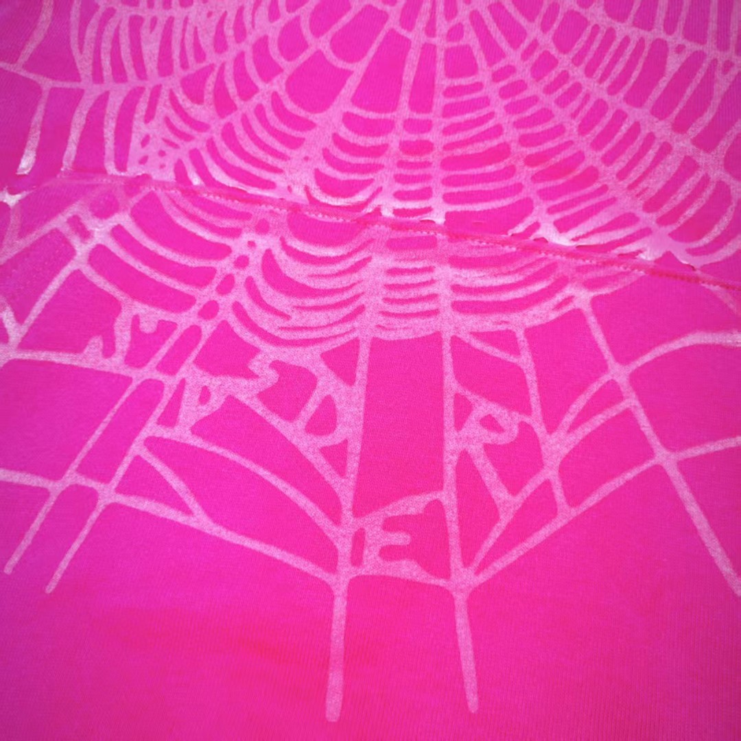 Sp5der 黑色Sp5der字母 蜘蛛网套头连帽卫衣 外套 玫红色 B0 