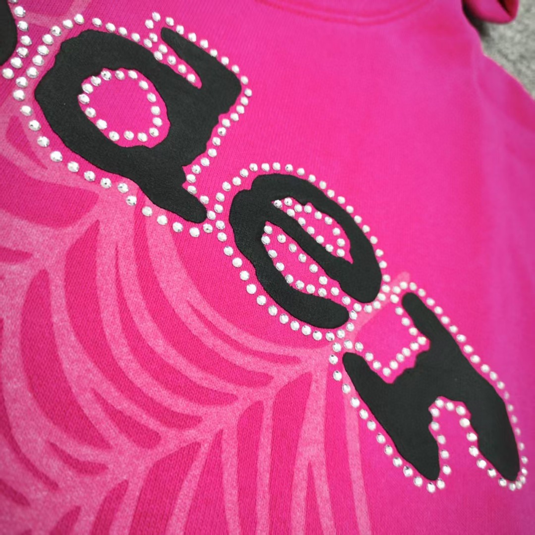 Sp5der 黑色Sp5der字母 蜘蛛网套头连帽卫衣 外套 玫红色 B0 