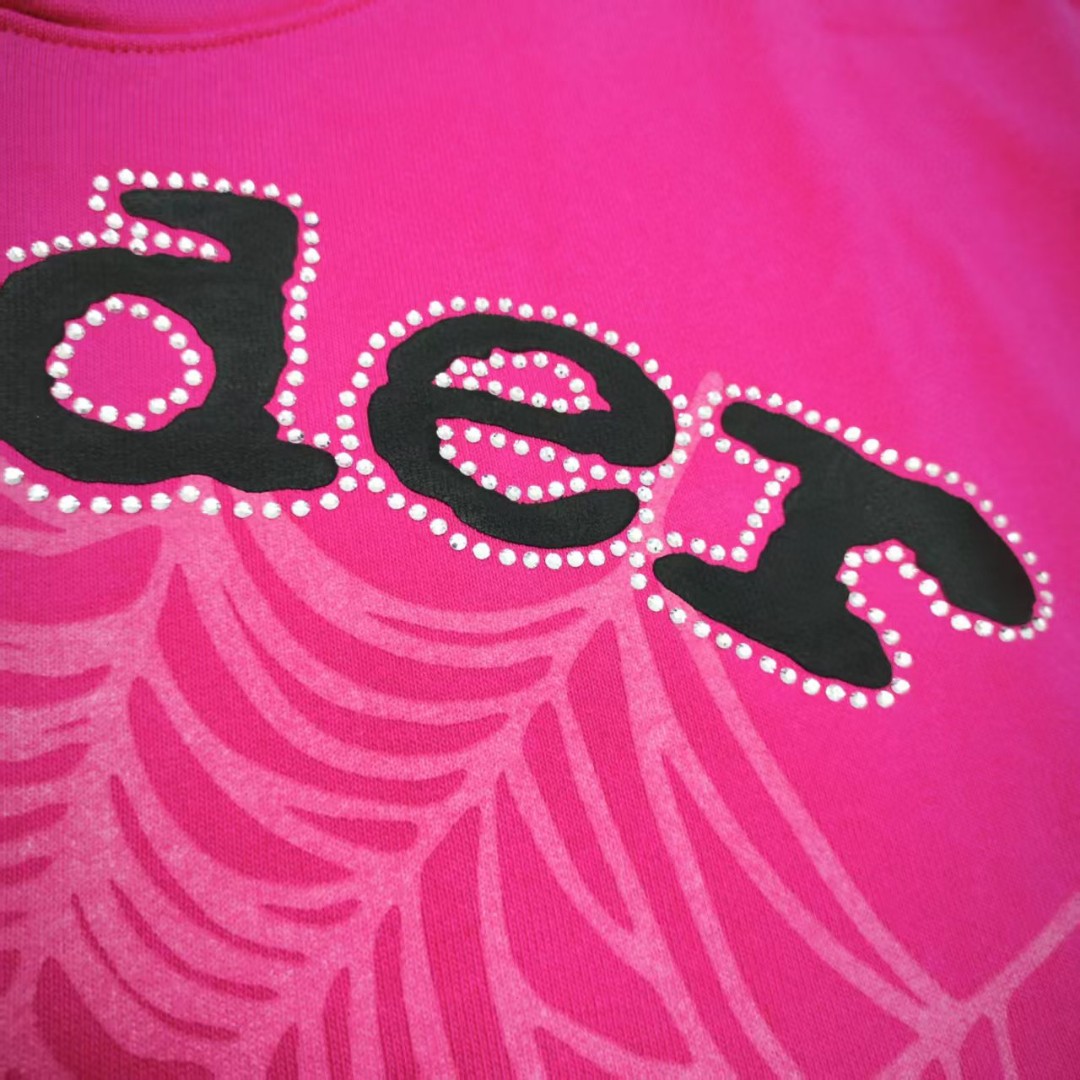 Sp5der 黑色Sp5der字母 蜘蛛网套头连帽卫衣 外套 玫红色 B0 