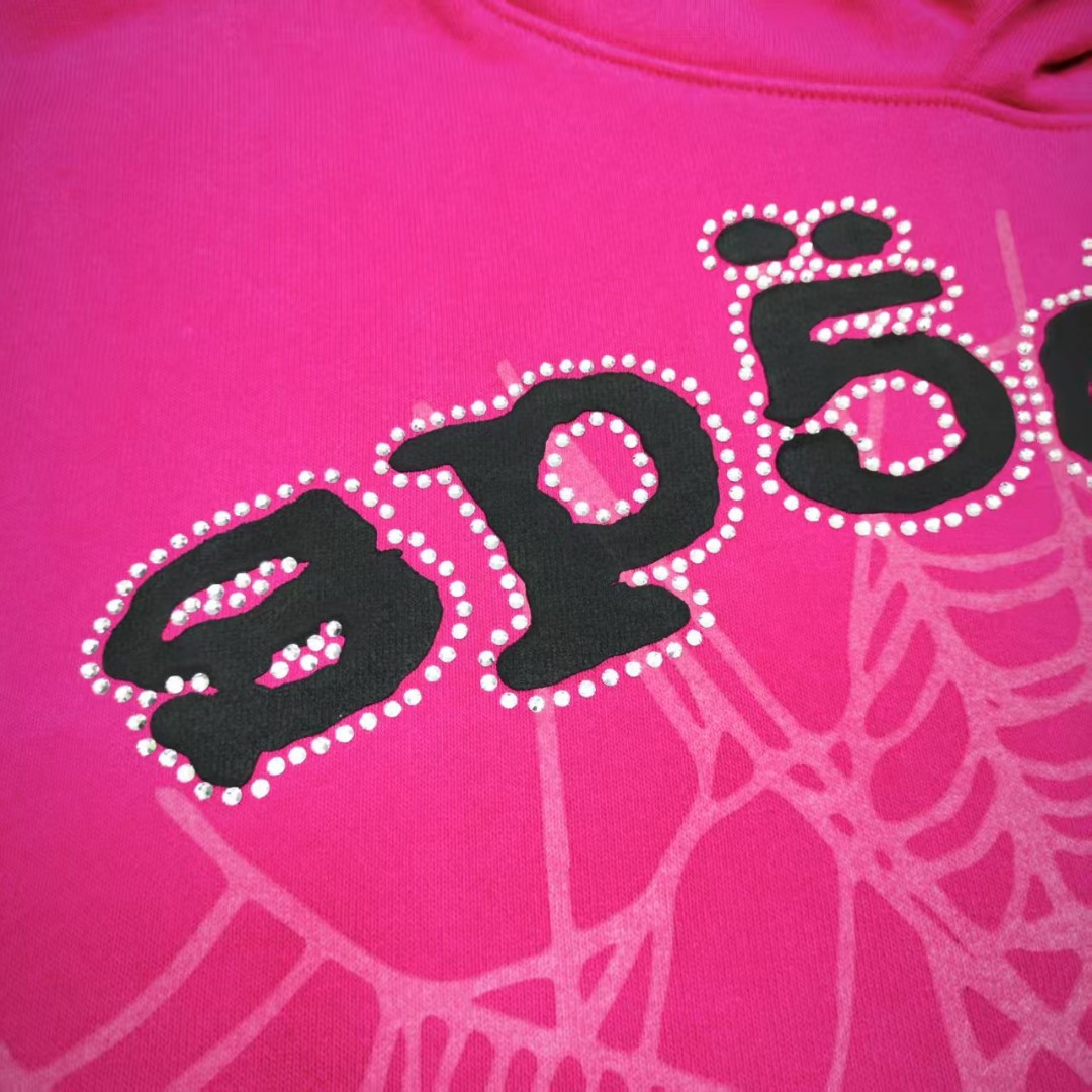 Sp5der 黑色Sp5der字母 蜘蛛网套头连帽卫衣 外套 玫红色 B0 