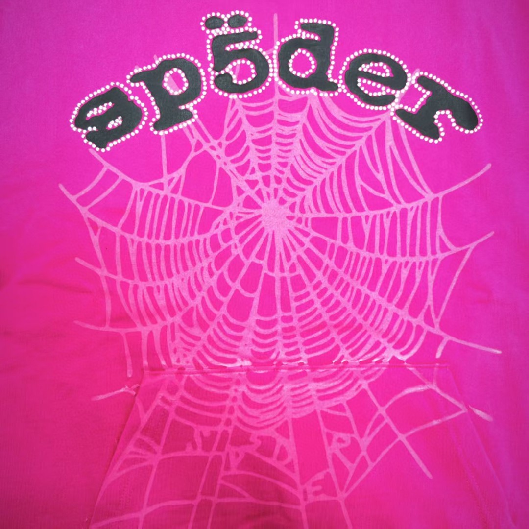 Sp5der 黑色Sp5der字母 蜘蛛网套头连帽卫衣 外套 玫红色 B0 