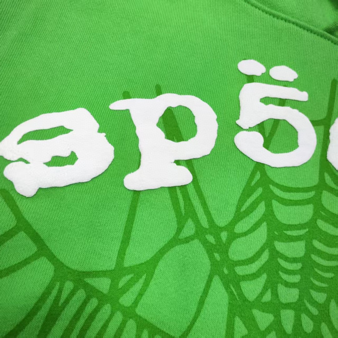 Sp5der 白色Sp5der字母 蜘蛛网套头连帽卫衣 外套 绿色 B0 