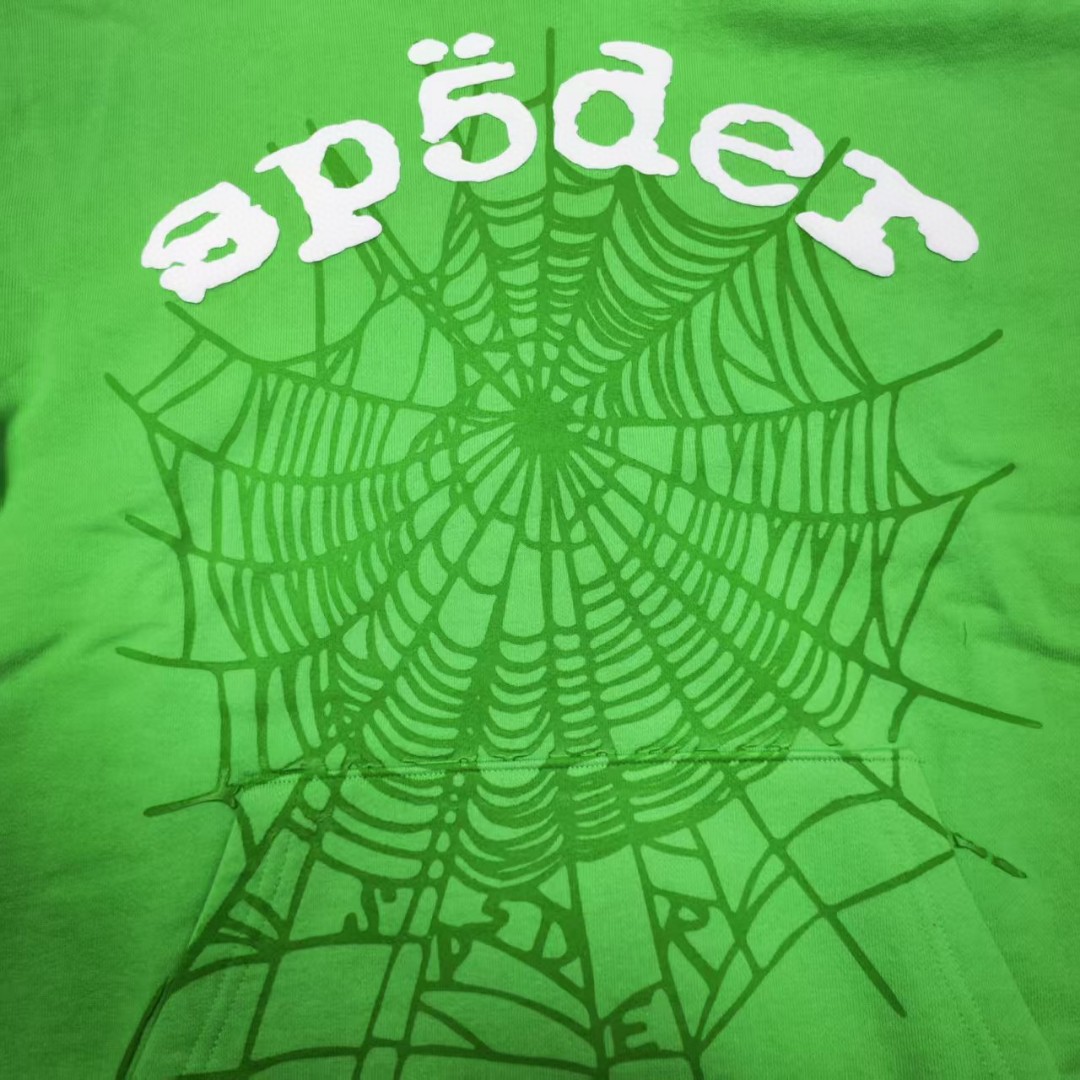 Sp5der 白色Sp5der字母 蜘蛛网套头连帽卫衣 外套 绿色 B0 