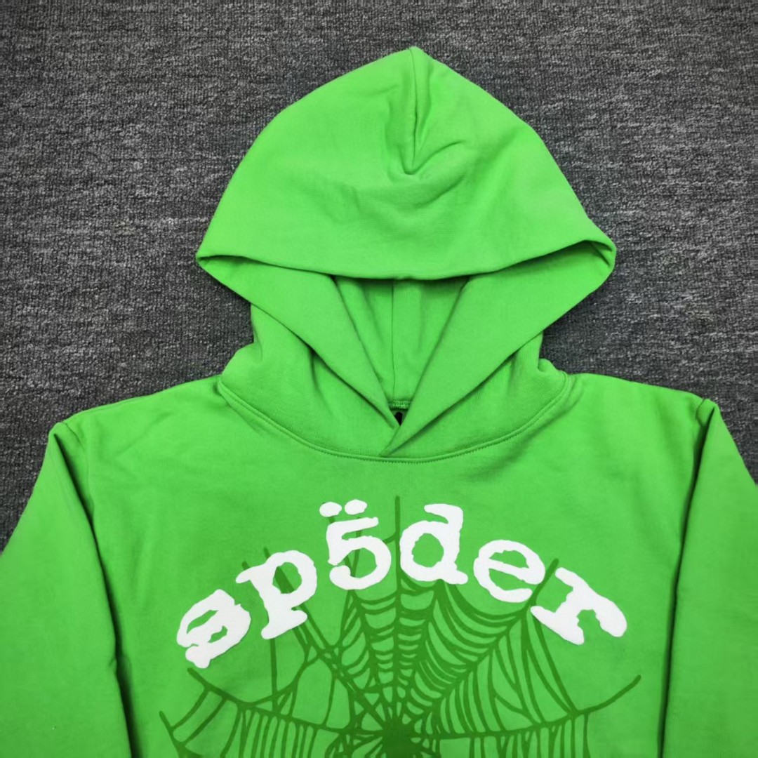 Sp5der 白色Sp5der字母 蜘蛛网套头连帽卫衣 外套 绿色 B0 