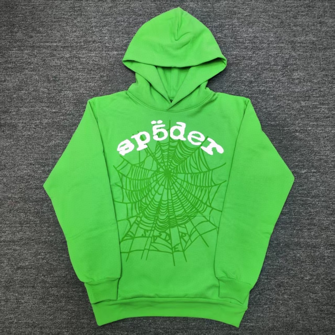 Sp5der 白色Sp5der字母 蜘蛛网套头连帽卫衣 外套 绿色 B0 