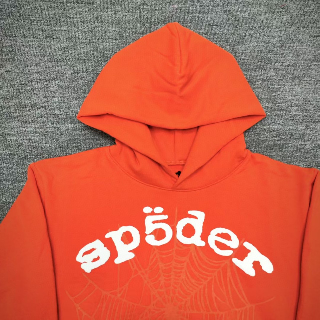 Sp5der 白色Sp5der字母 蜘蛛网套头连帽卫衣 外套 橙色 B0 